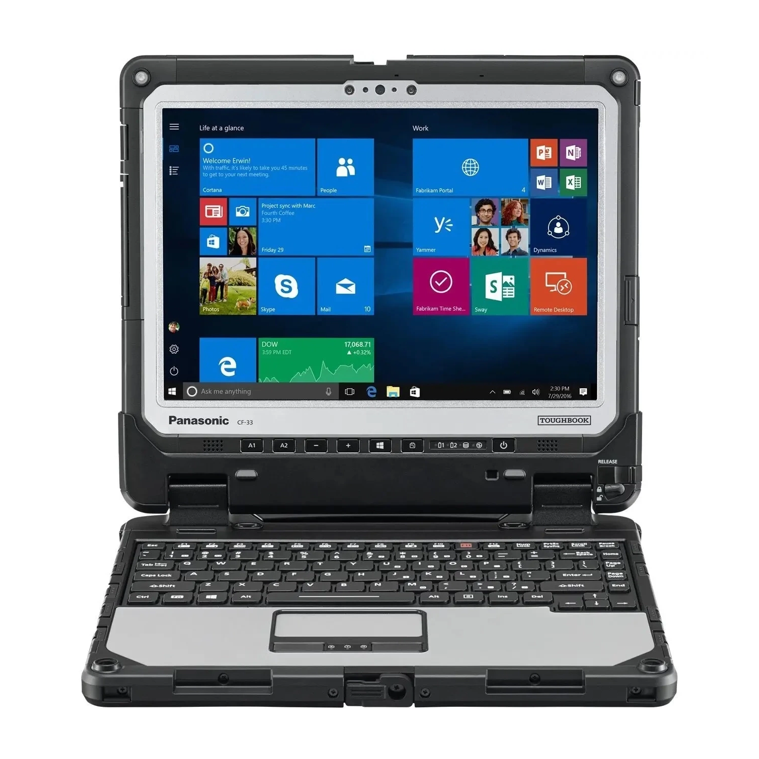 Remis à neuf – Toughbook CF-33 de Panasonic, robuste 2-en-1, 12 po, i5-7300U d'Intel, 4G LTE, DGPS, Barcode, 8GB, SSD 1TB Go, Hello Webcam, Caméra