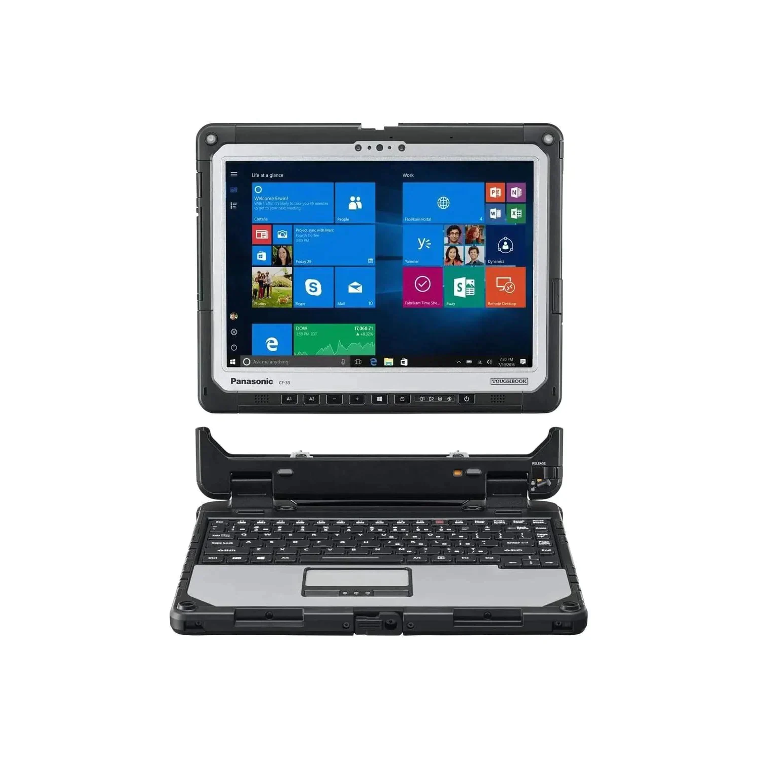Remis à neuf – Toughbook CF-33 de Panasonic, robuste 2-en-1, 12 po, i5-7300U d'Intel, 4G LTE, DGPS, Barcode, 8GB, SSD 256GB Go, Hello Webcam, Caméra