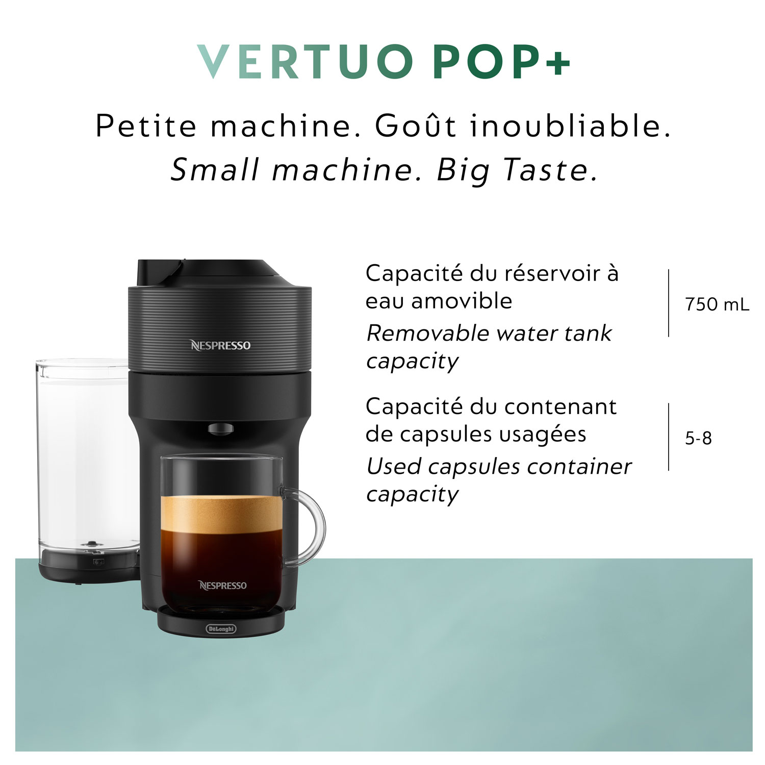 Nespresso Vertuo Pop+ Coffee & Espresso Machine by De'Longhi - Liquorice Black