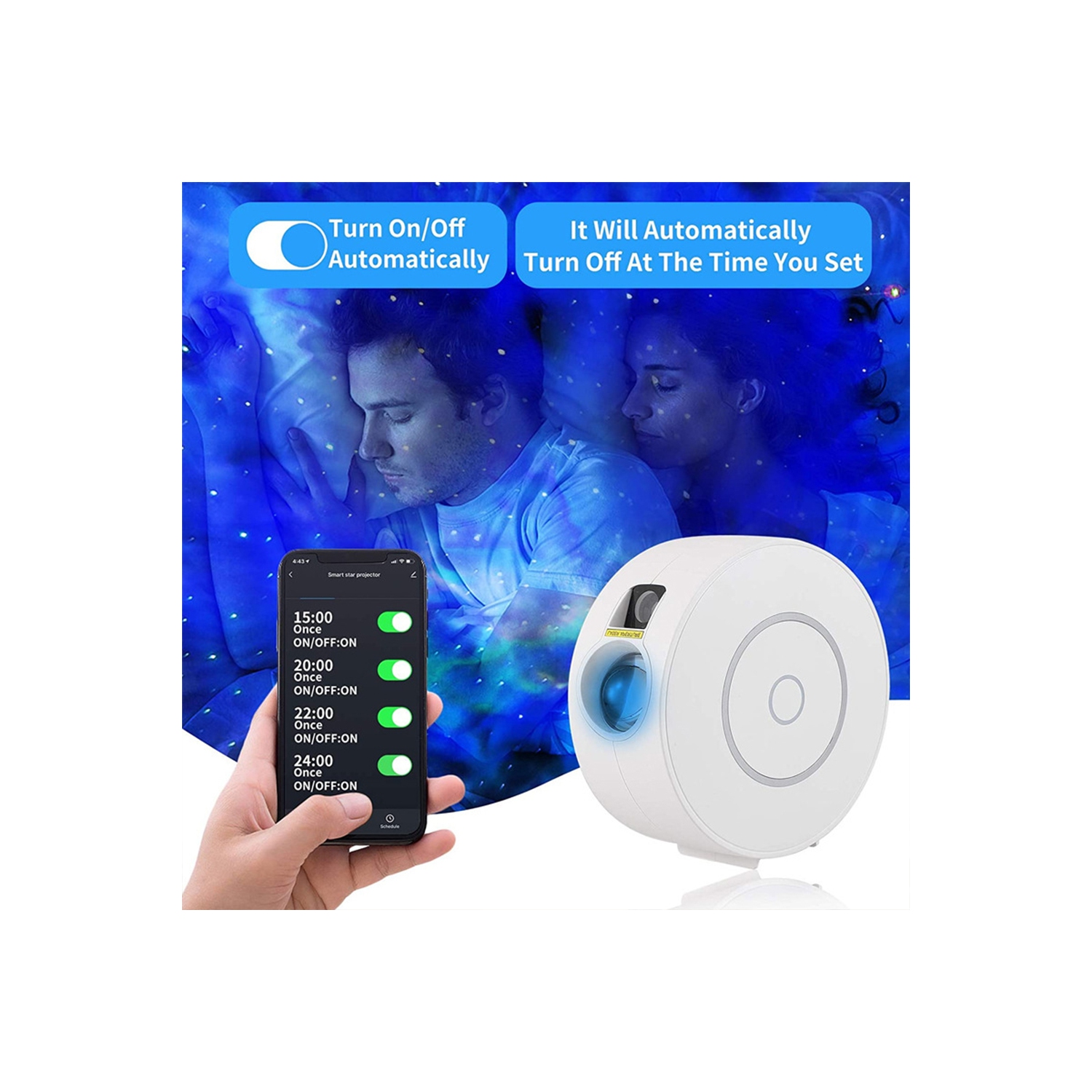 Projecteur Wi-Fi à éclairage nocturne RVB de naavor avec minuterie compatible avec Alexa et Google Home, étoiles Nebula rotatives pour chambre à