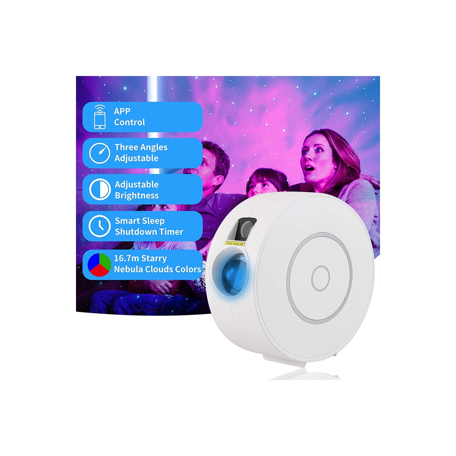 Projecteur Wi-Fi à éclairage nocturne RVB de naavor avec minuterie compatible avec Alexa et Google Home, étoiles Nebula rotatives pour chambre à