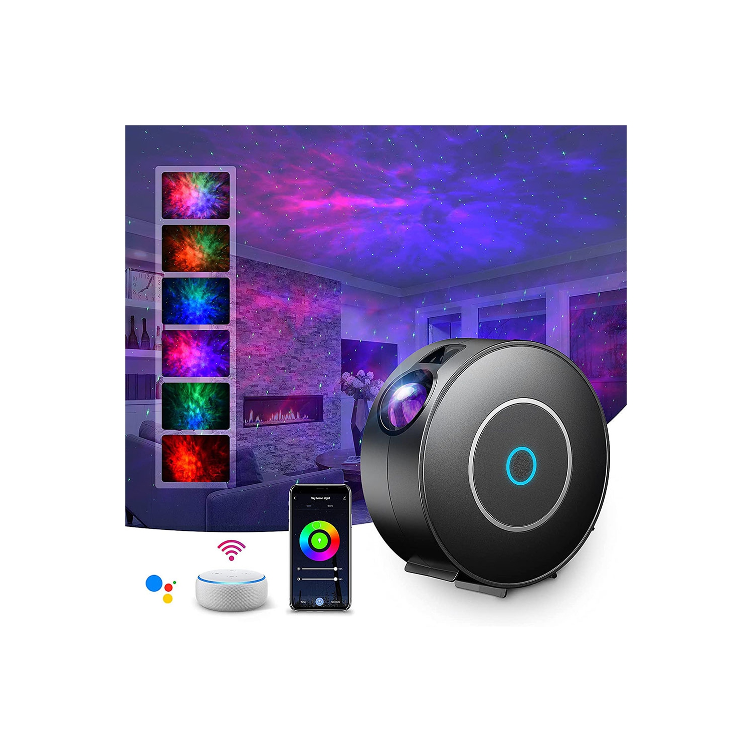 navor RGB Starry Night Light Bluetooth Wifi Projector with Timer Compatible with Alexa & Google Home Rotatable Nebula Cloud Stars for Bedroom, Home