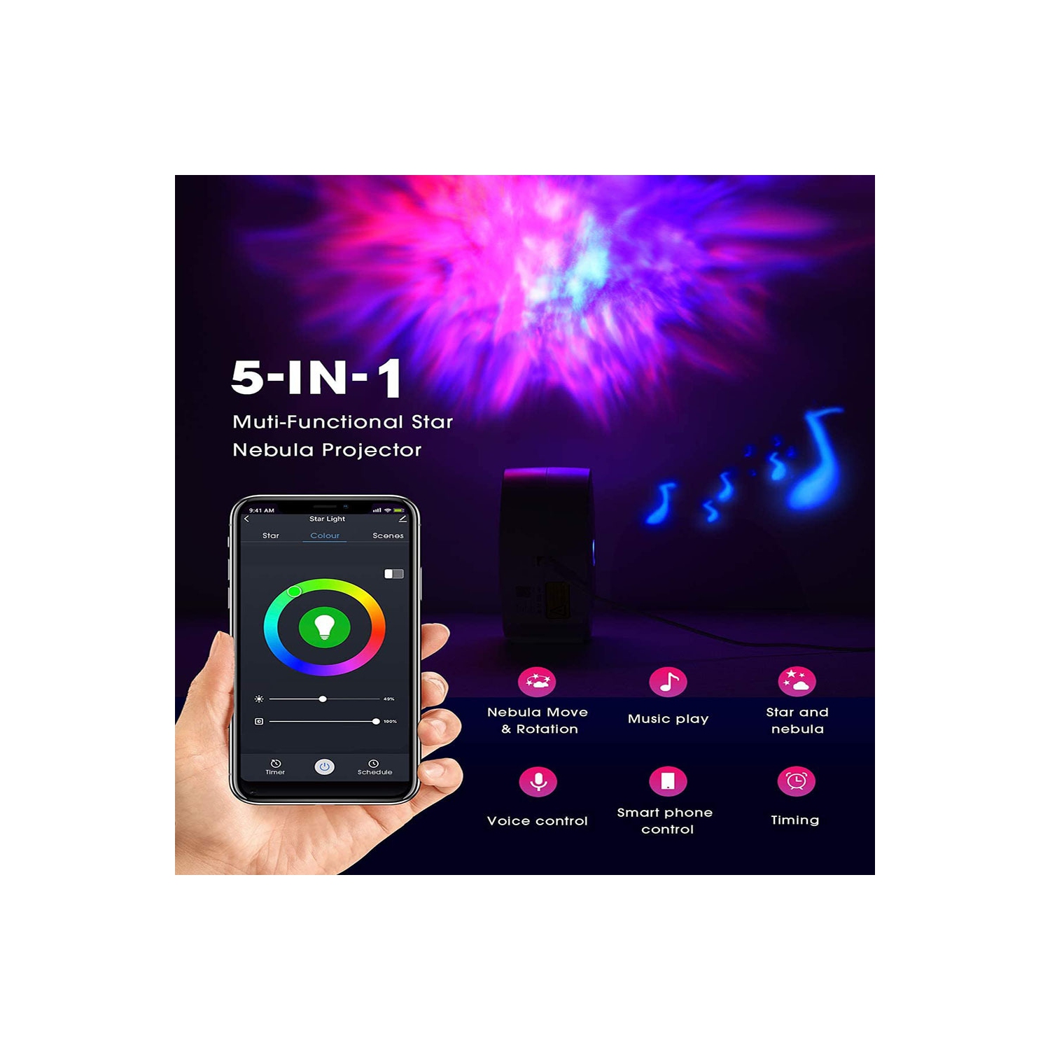 navor RGB Starry Night Light Bluetooth Wifi Projector with Timer Compatible with Alexa & Google Home Rotatable Nebula Cloud Stars for Bedroom, Home