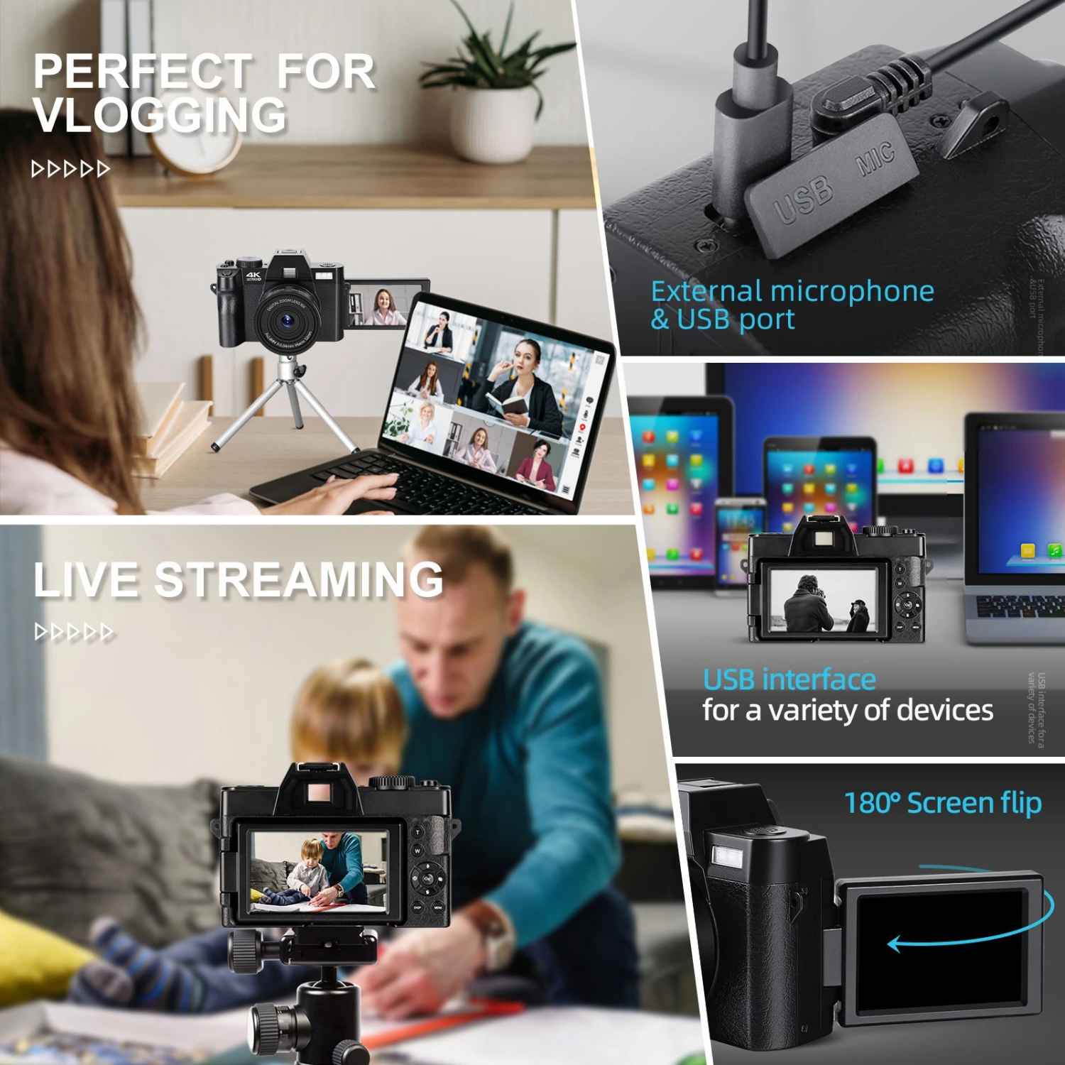 Appareil photo numérique 48&nbsp;Mpx 4k de NBD Caméra de blogage automatique pour YouTube avec Wi-Fi 32&nbsp;Go TF