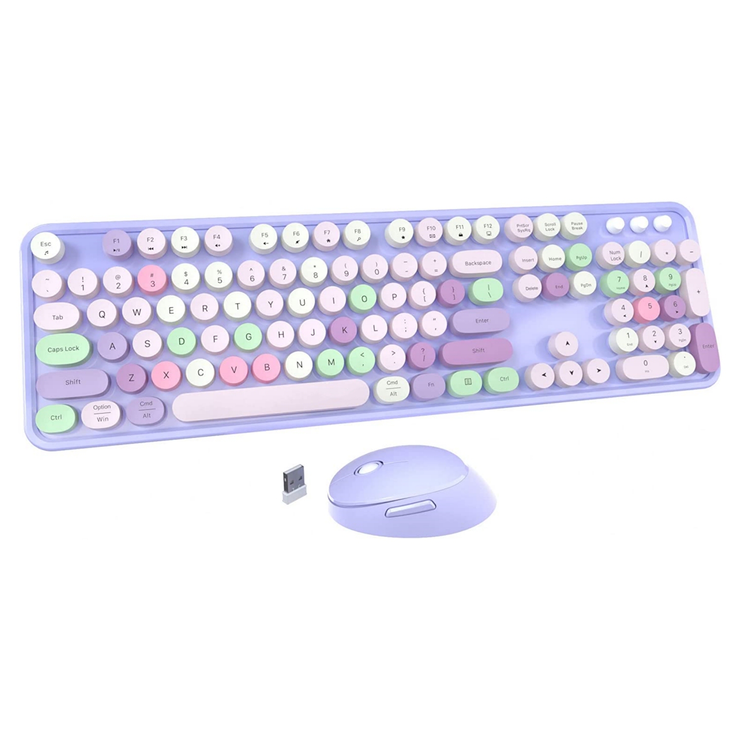 NIERBO 2.4G USB Ergonomic Wireless Keyboard and Mouse Combo for Computer, Laptop, PC Desktops (Purple Mixed Style Keyboard + Mouse)