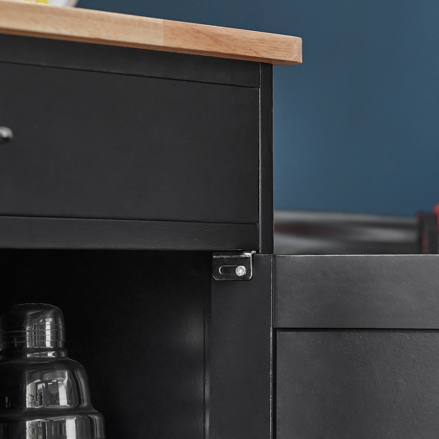 SoBuy FKW45-SCH, chariot de service de rangement de cuisine avec surface de travail en hévéa, armoire de rangement de cuisine, noir
