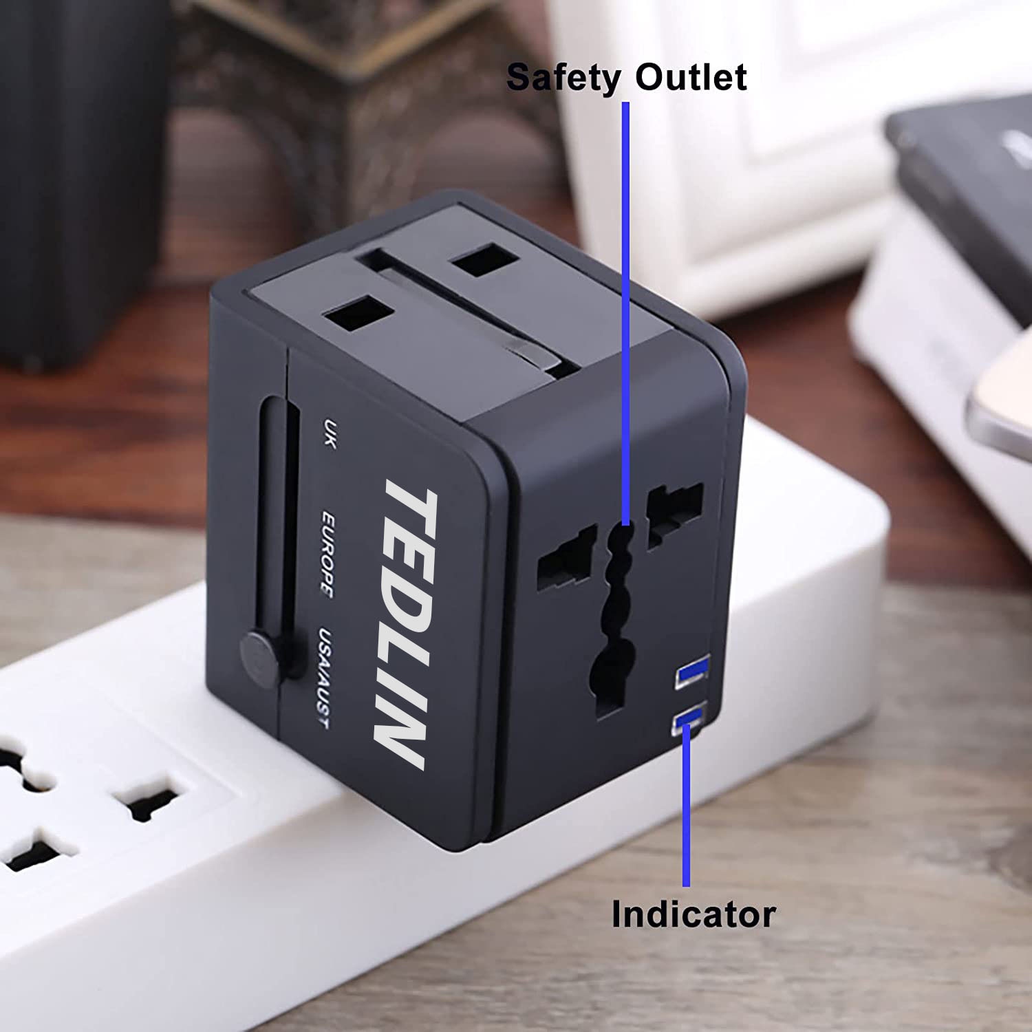 TEDLIN Universal International Travel Power Adapter with 2 High Speed USB Ports, for Over 150 Countries including USA, Europe, UK & Asia