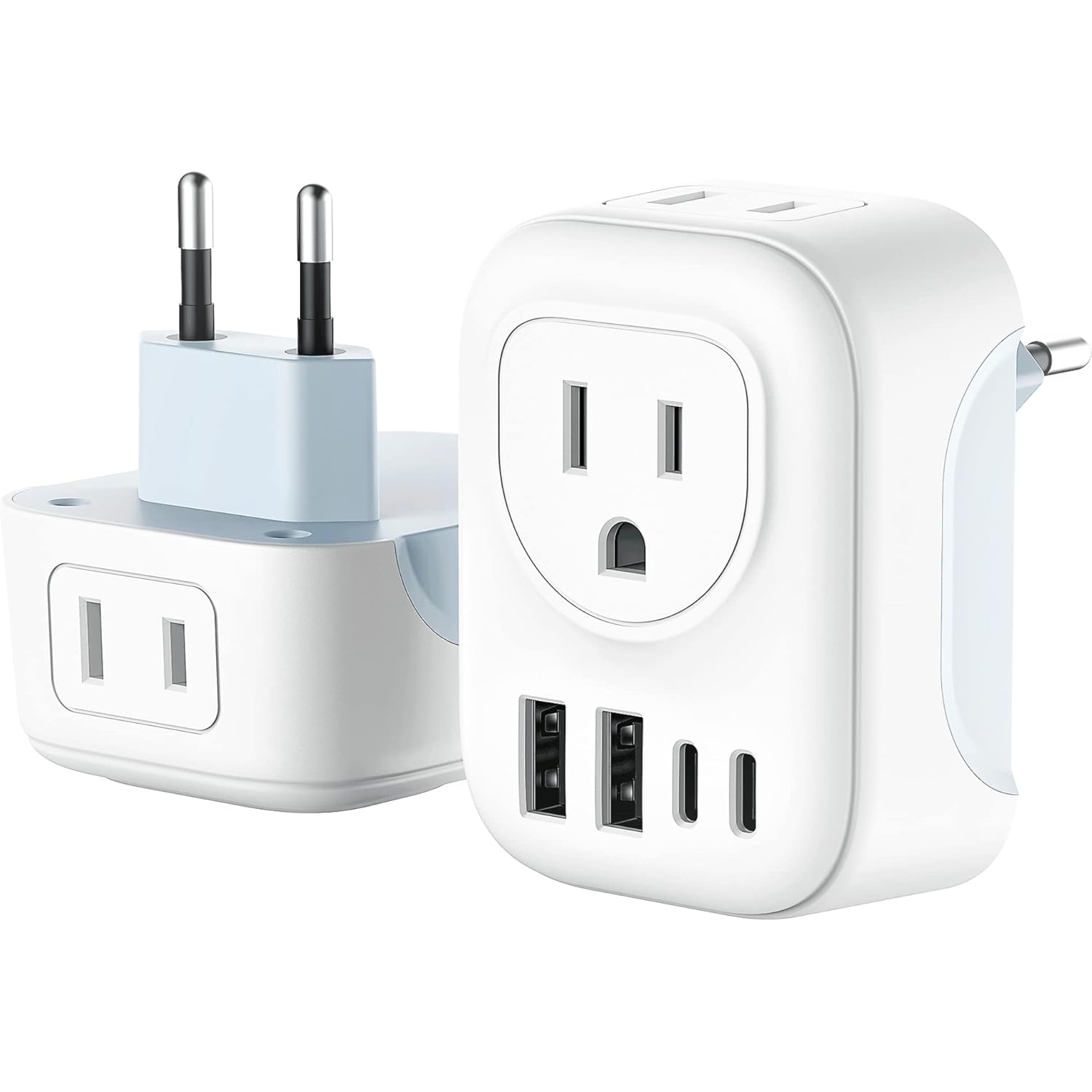 KROLEAR European 2 in 1 Travel Plug Adapter with 4 USB and USB C Multifunctional 6 in 1 Grounded Adapter for Most of Europe EU Italy Spain France