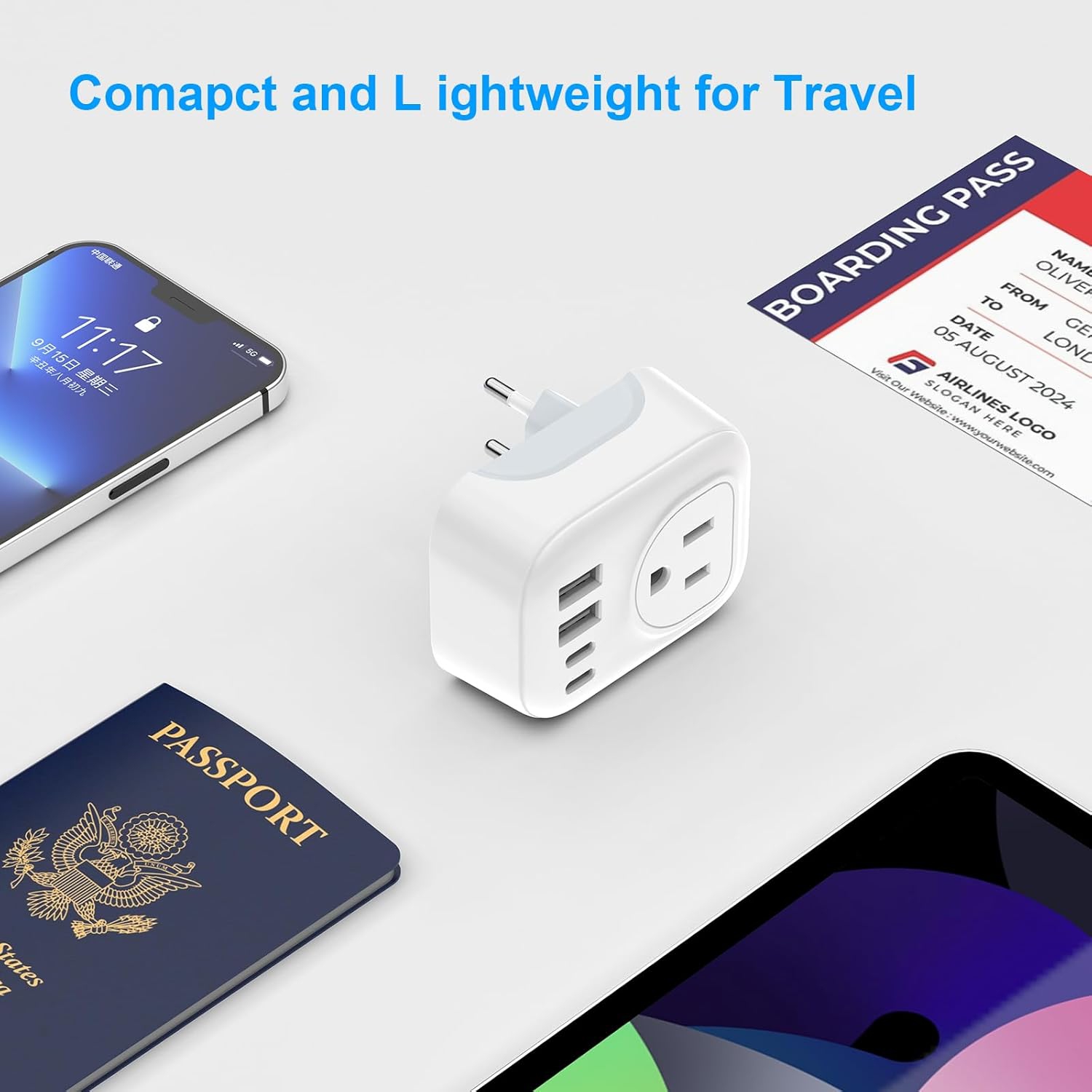 KROLEAR European 2 in 1 Travel Plug Adapter with 4 USB and USB C Multifunctional 6 in 1 Grounded Adapter for Most of Europe EU Italy Spain France