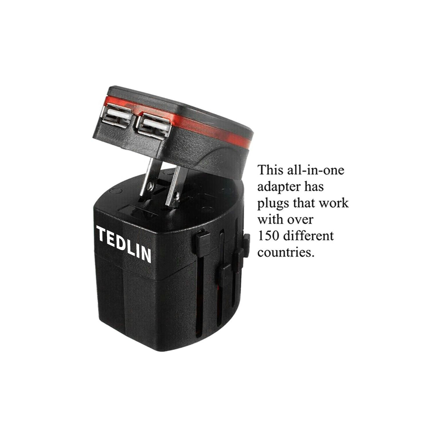 Adaptateur d'alimentation de voyage international TEDLIN avec 2 ports USB 2,1A adaptateur de voyage tout-en-un pour plus de 150 pays prise électrique
