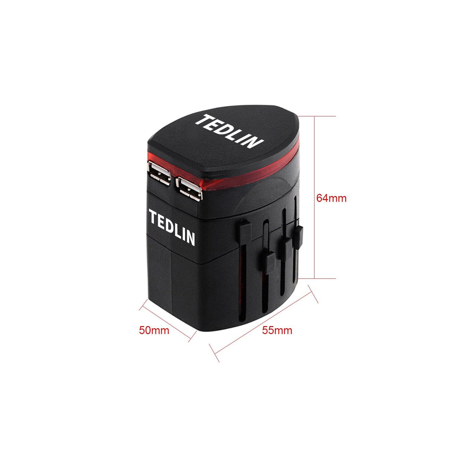 Adaptateur d'alimentation de voyage international TEDLIN avec 2 ports USB 2,1A adaptateur de voyage tout-en-un pour plus de 150 pays prise électrique