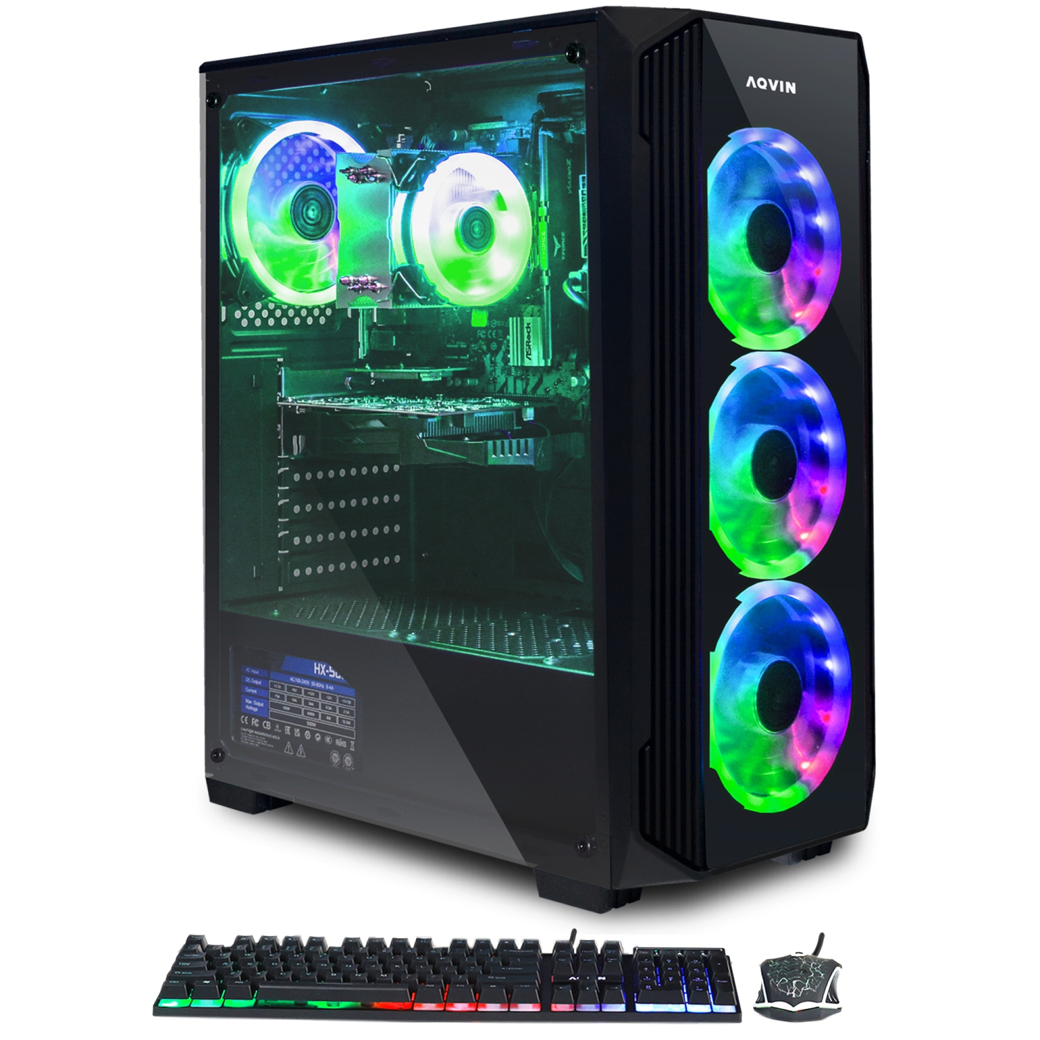 Gaming PC AQVIN Tower Desktop - Intel 6-Core i7 upto 4.60 GHz / AMD Radeon RX 6500 XT 4GB GDDR6 Gaming GPU / 2TB SSD - 32GB DDR4 RAM / Win 11 Pro / PCIe WiFi / HDMI / BT / RGB Fans
