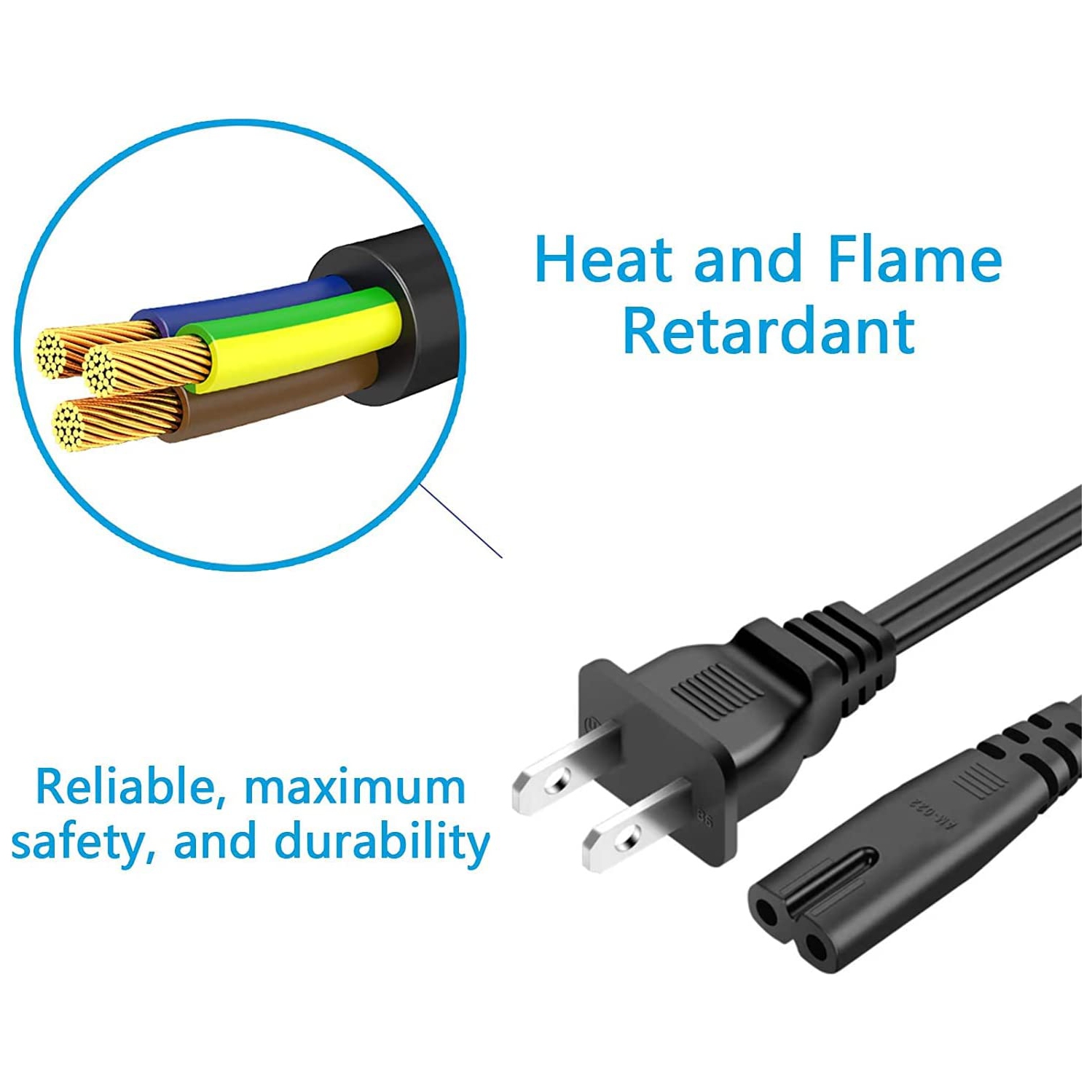 Cordon d'alimentation de téléviseur pour Samsung LG TCL Sony Toshiba, fiche murale c.a. à 2 broches, câble à 2 fentes pour portable Acer de HP