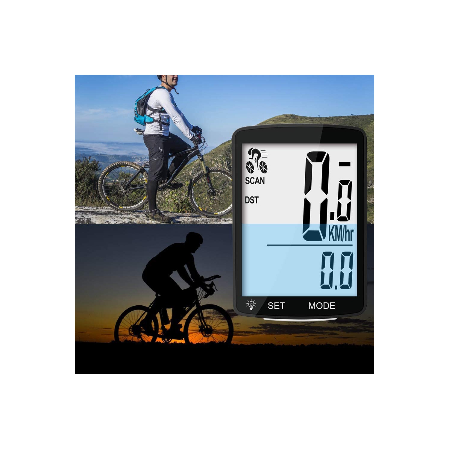 Bicycle Computer Wireless Speedometer, ID Coded Wireless Bicycle, Waterproof Big Font Data Display Auto Wake-up