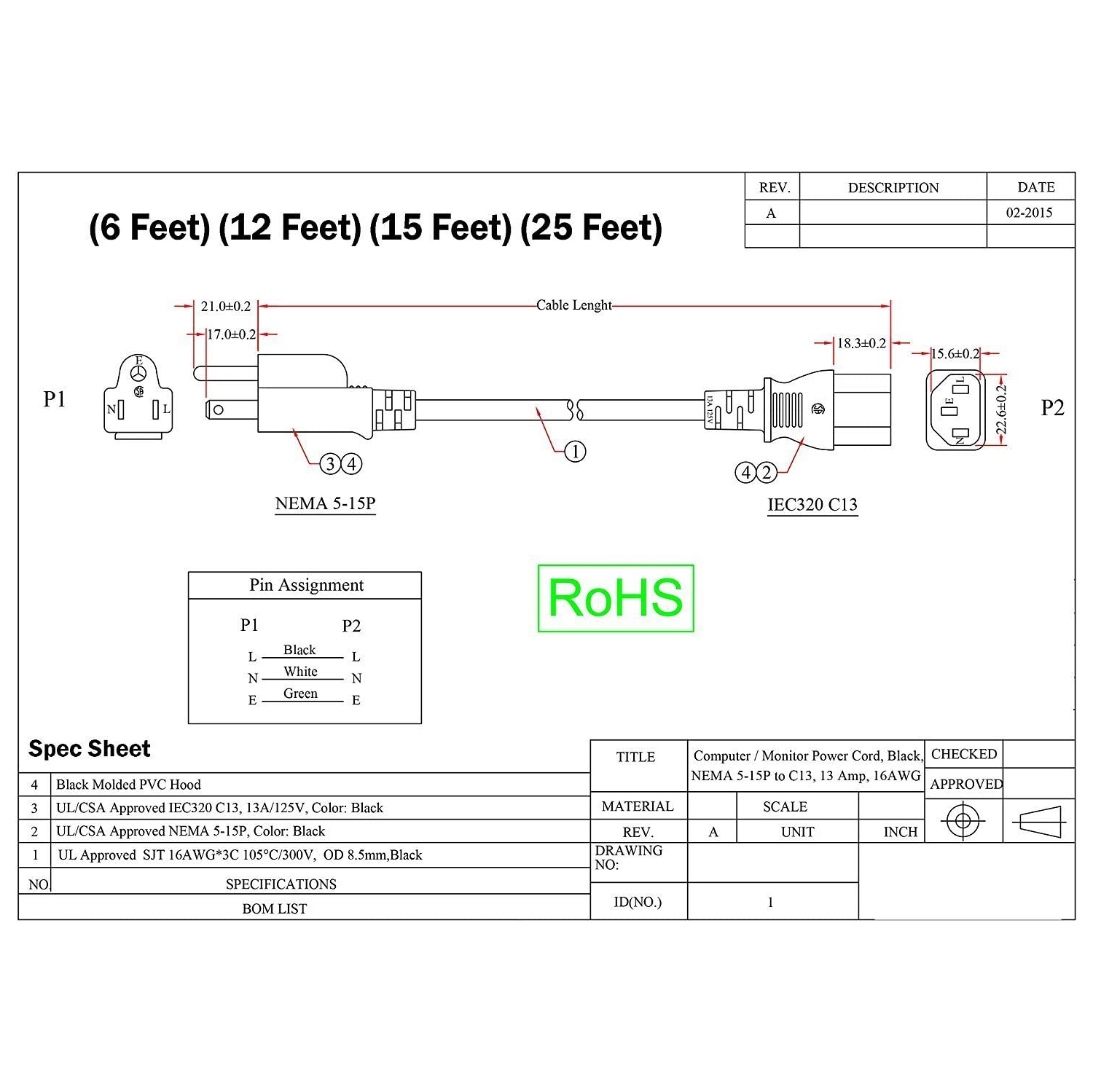 Câble d'alimentation c.a. de 6FT pi pour téléviseur VIZIO avec garantie à vie