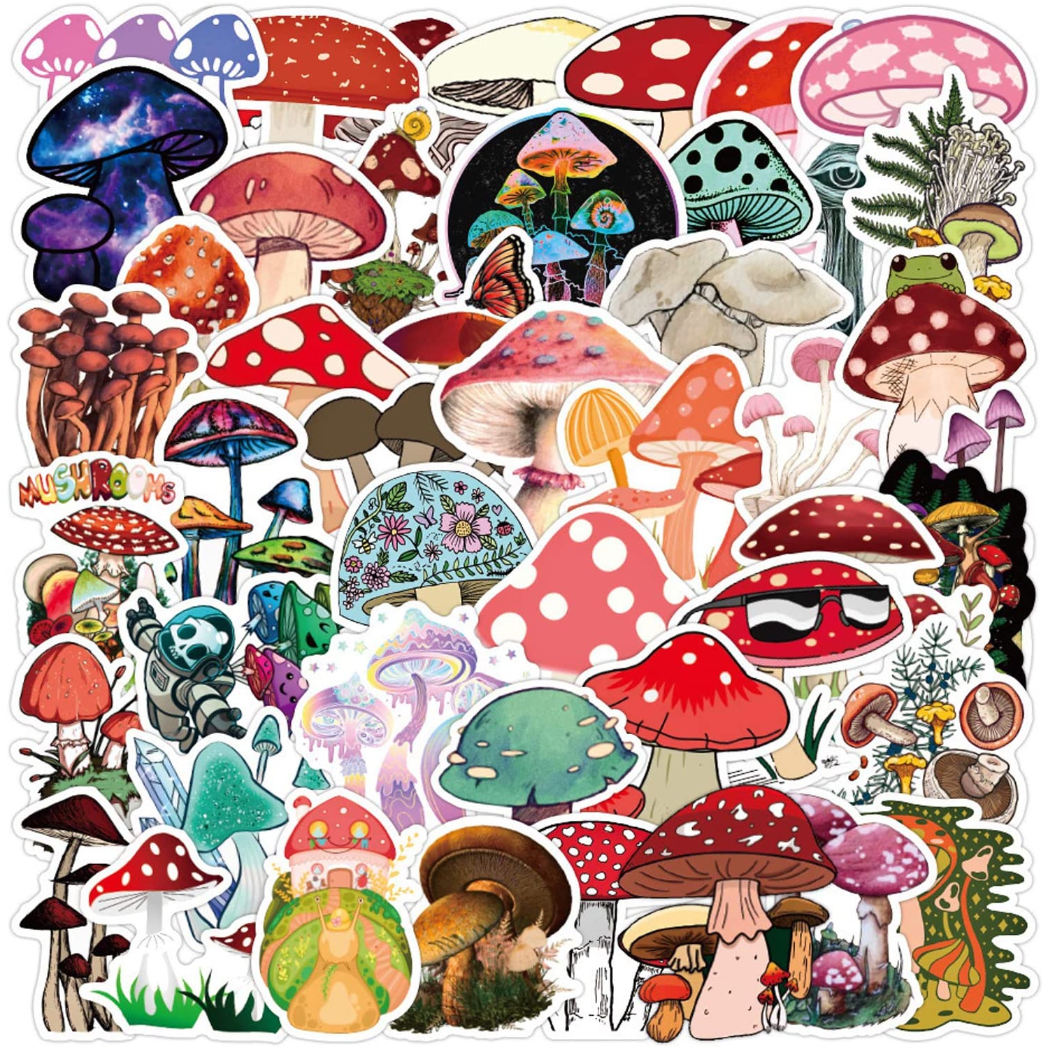 Mushroom Stickers,50 PCS Vinyl Waterproof Stickers for Laptop,Skateboard,Water Bottles,Computer,Phone,Guitar,Bat