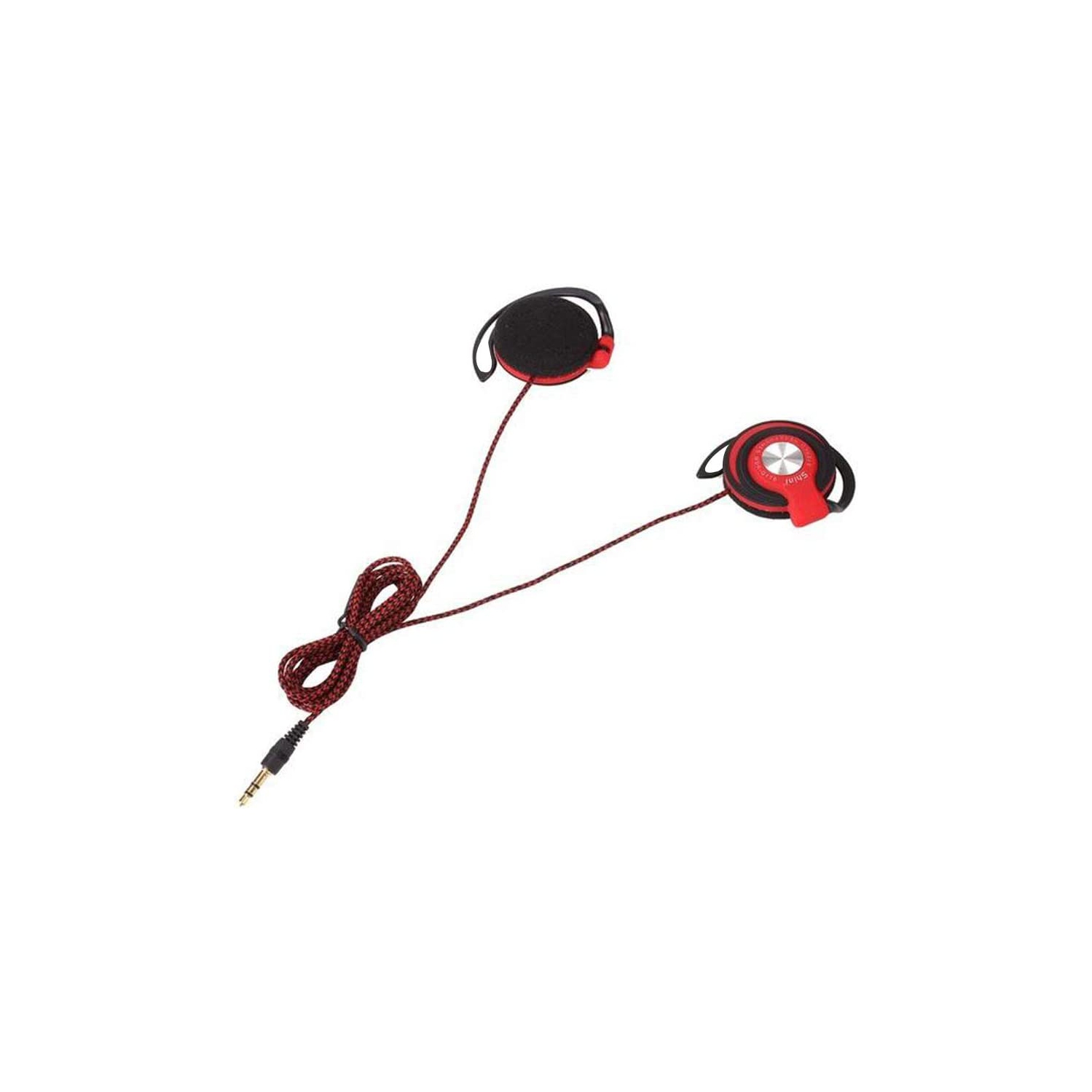 3. 5mm Wired Headset Clip On Ear Headphones EarHook Earphone Stereo Headphones for Mp3 Player Computer (Red)