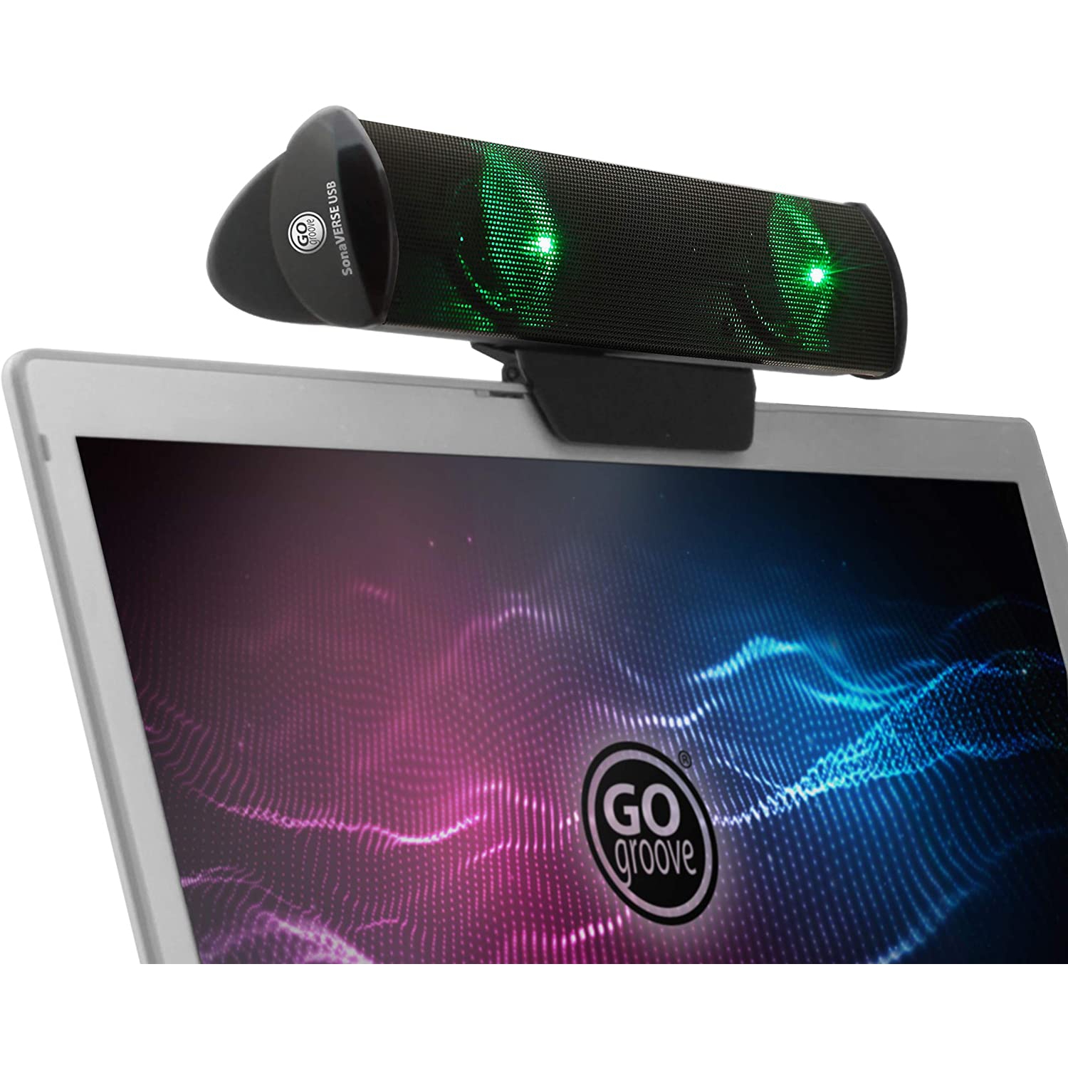 SonaVERSE LED Speaker for Laptop Computer - USB Powered Clip-On Sound Bar with Mini Portable External Speaker