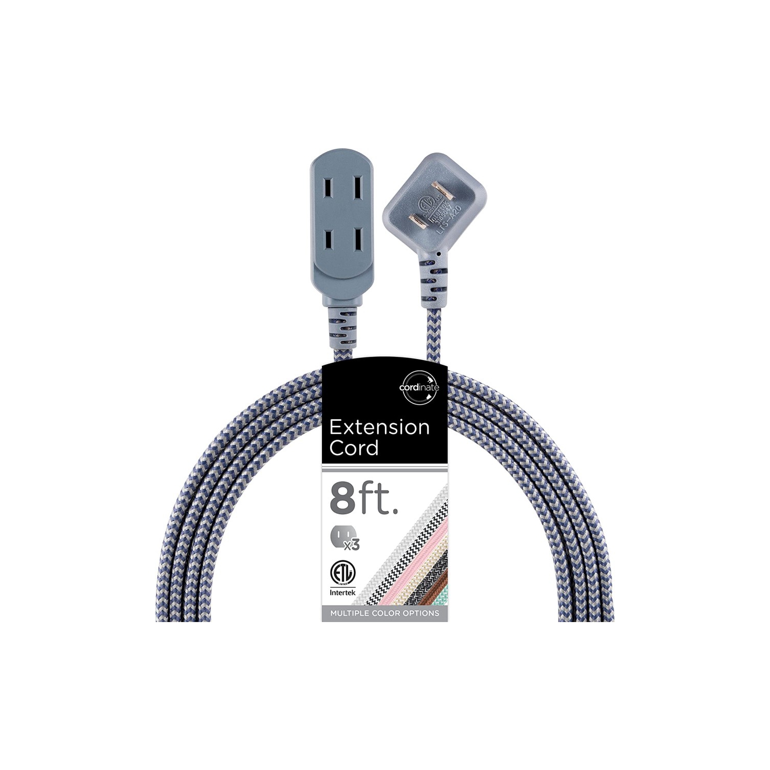 Cordinate 50715 3-Outlet Polarized Extension Cord, 8', Navy, 50715