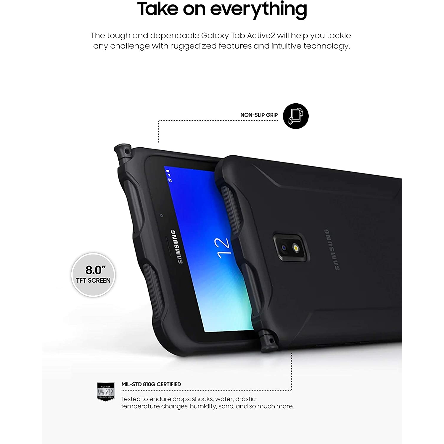 SAMSUNG Galaxy Tab Active2 | 8" Ruggedized Tablet - Wi-Fi – Android 9.0 -16GB - Black – Open Box