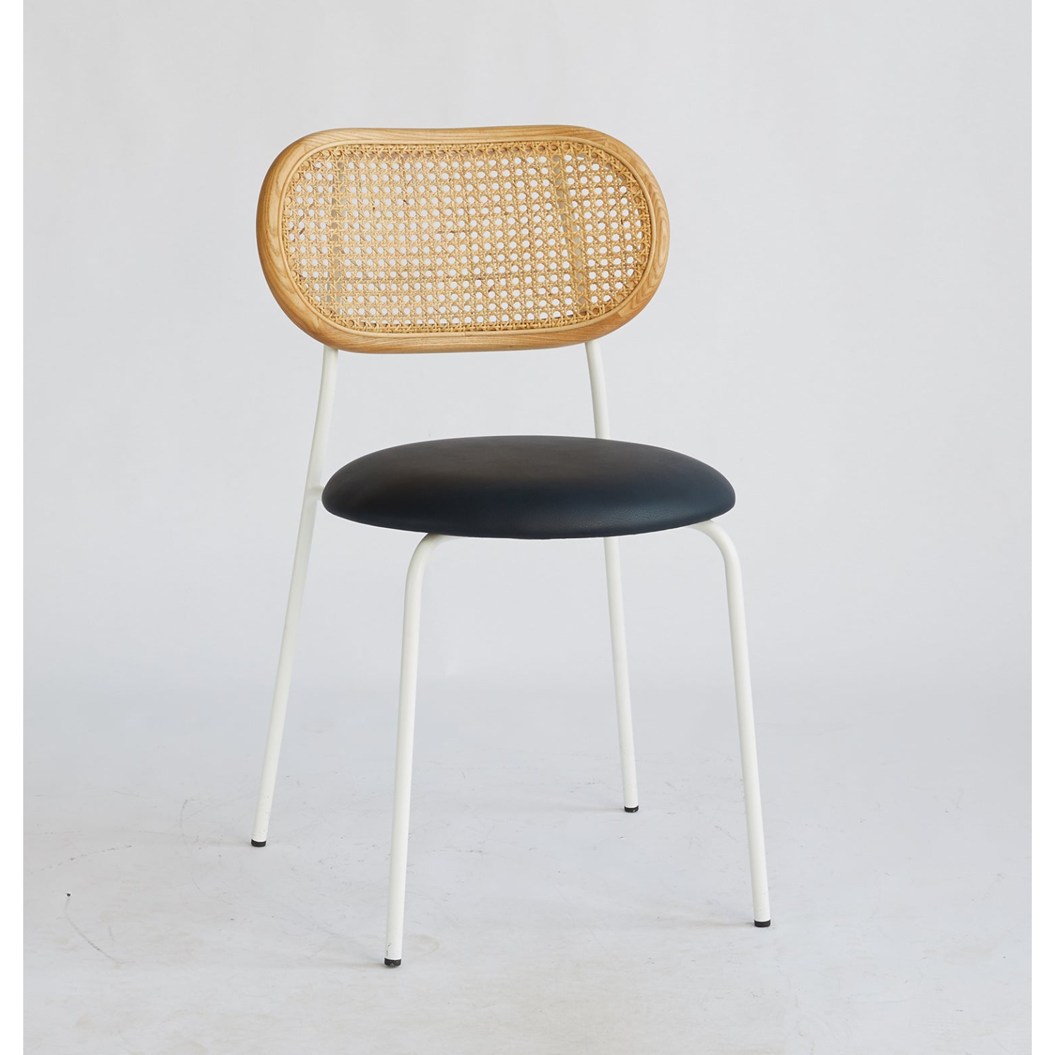 Rose Dining Chair - Rattan / White / Black Leather