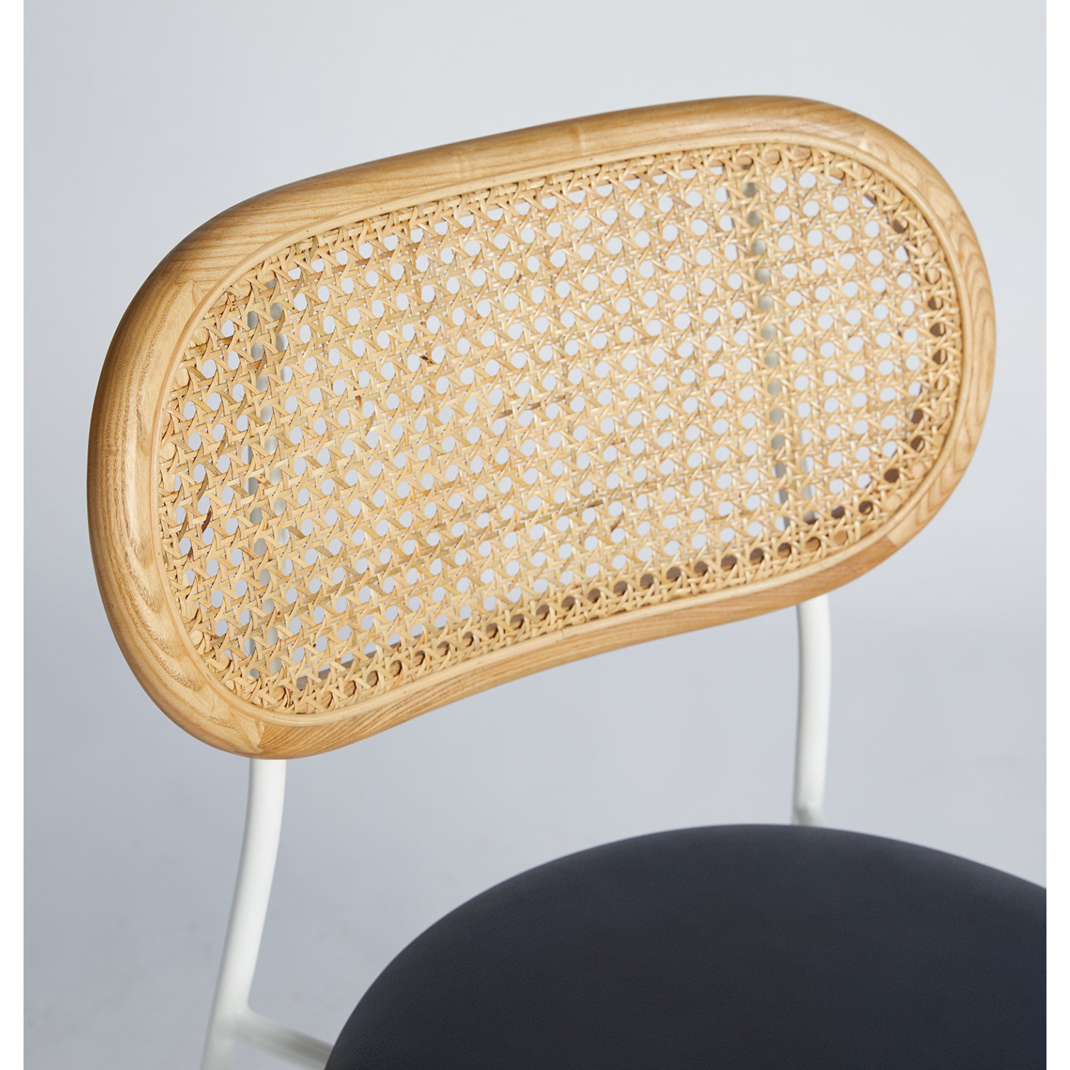 Rose Dining Chair - Rattan / White / Black Leather