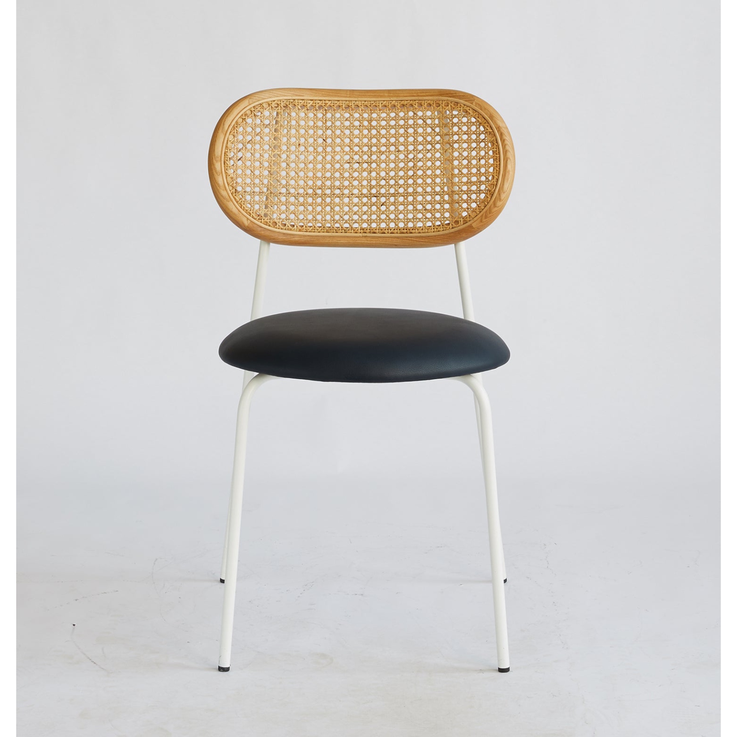Rose Dining Chair - Rattan / White / Black Leather