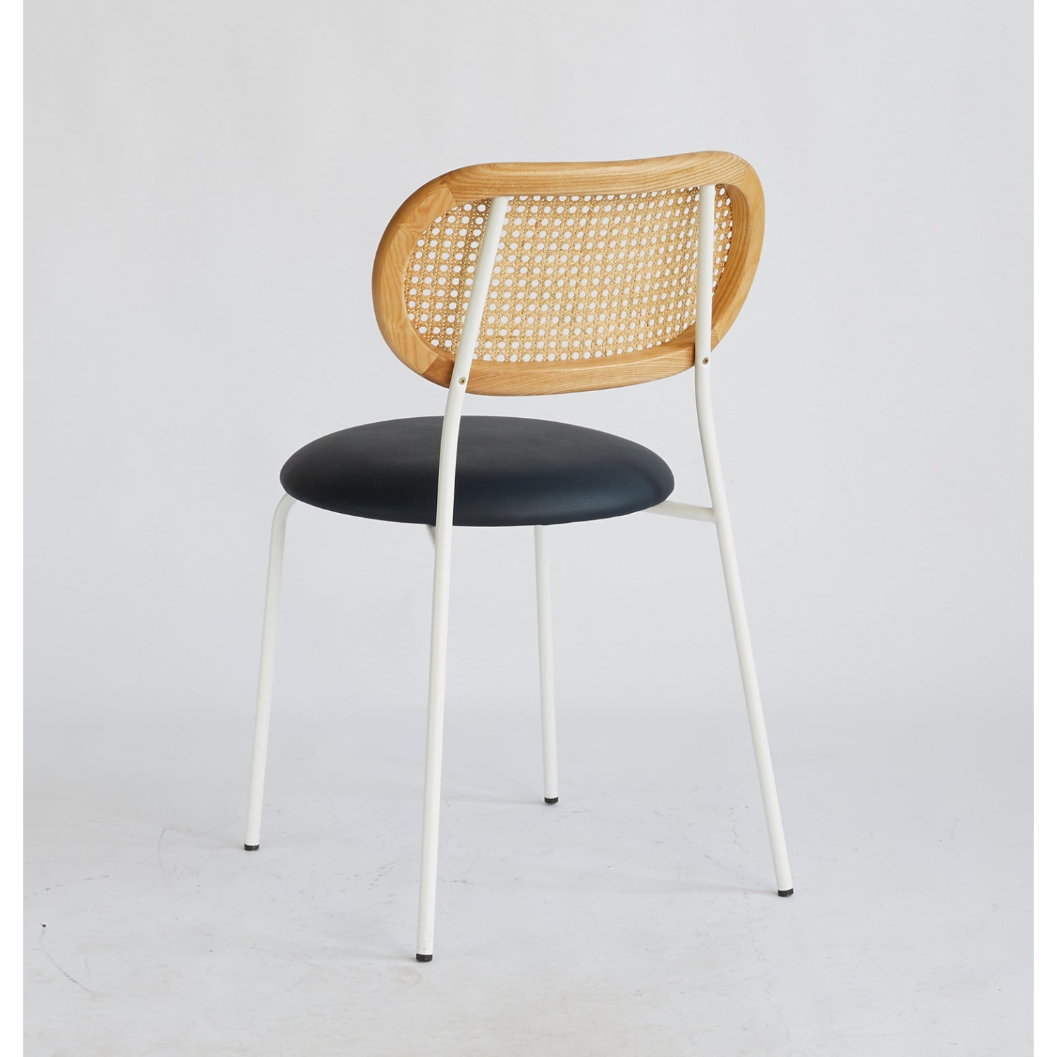 Rose Dining Chair - Rattan / White / Black Leather