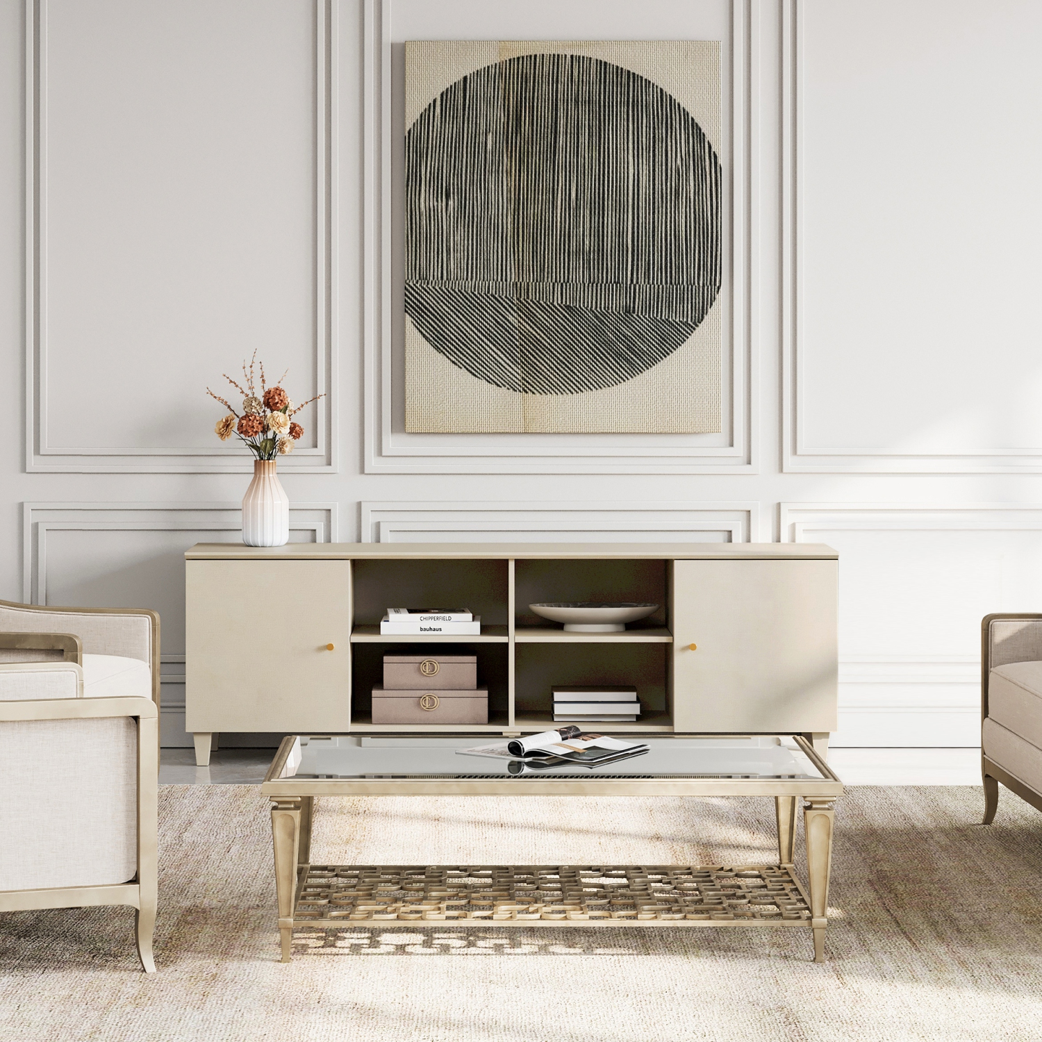 WAMPAT Mid-Century TV Stand with Yellow LED Light，Modern Entertainment Center with Door Storage and Open Shelf for up to 75 Inch TV, TV Console Table