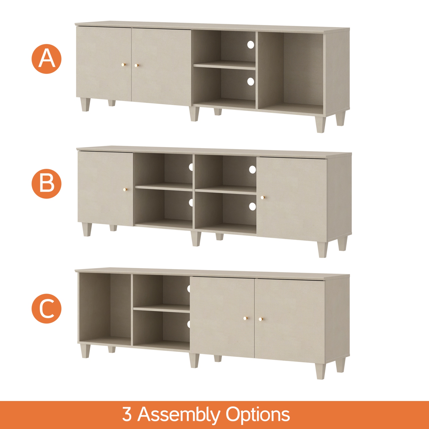 WAMPAT Mid-Century TV Stand with Yellow LED Light，Modern Entertainment Center with Door Storage and Open Shelf for up to 75 Inch TV, TV Console Table