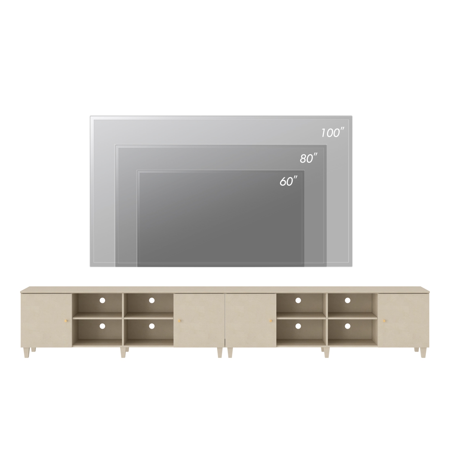 WAMPAT Mid Century Modern LED TV Stand Set of 2, Beige Entertainment Center for up to 100 Inch TV Console with Storage Cabinets Media Console for