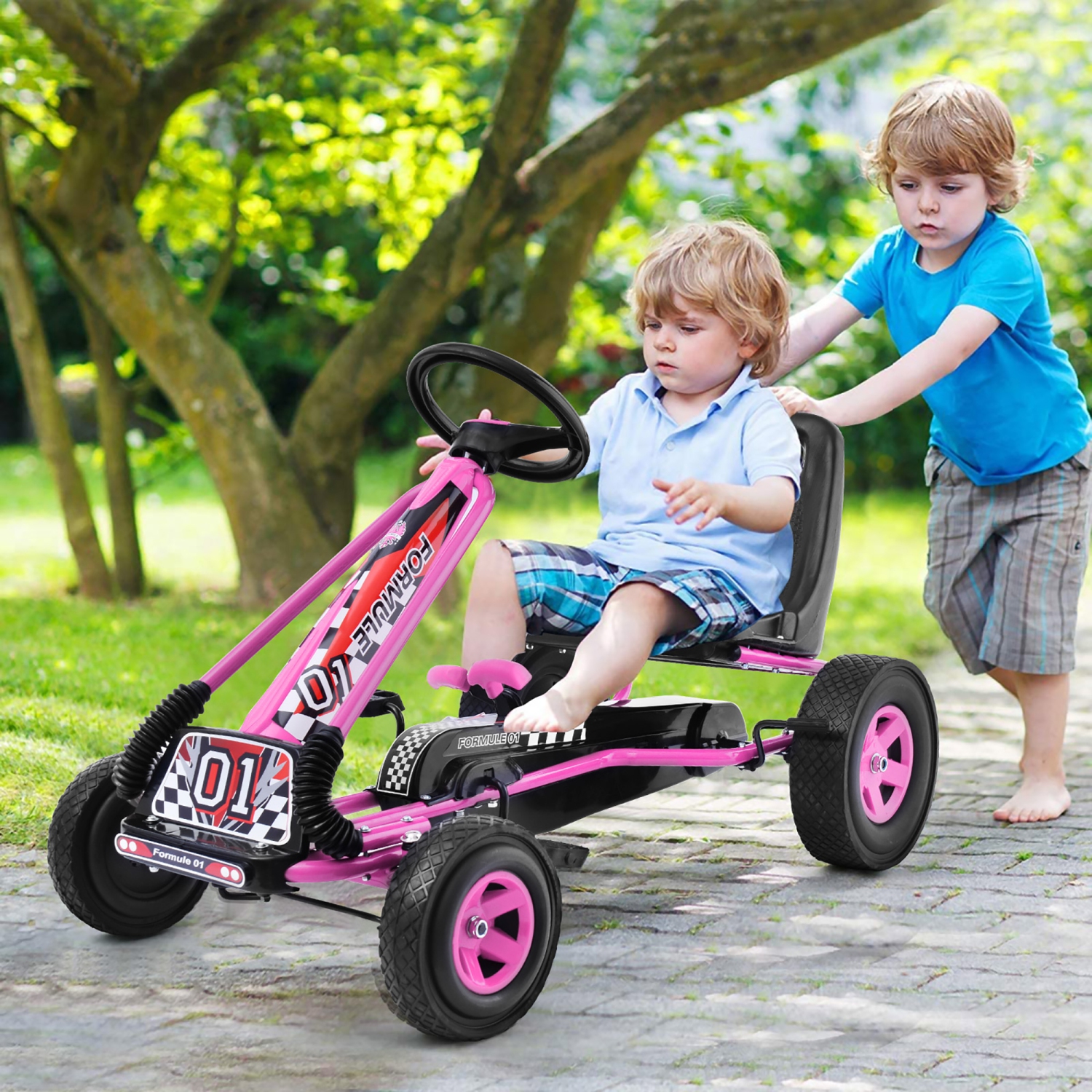Jouet porteur à pédales Go Kart car de voiture de course pour enfants 4 Wheels de Costway