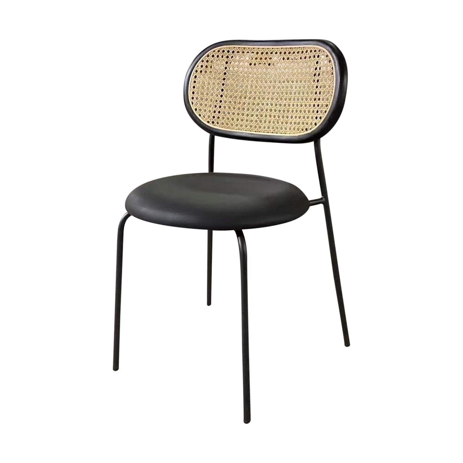 Rose Dining Chair - Rattan / Black / Black Leather