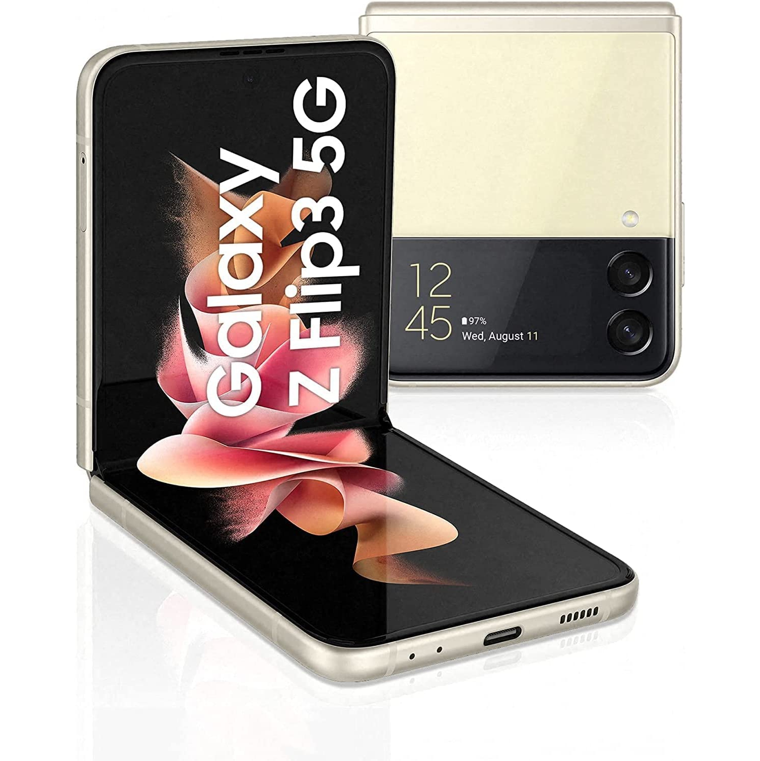 Samsung Galaxy Z Flip3 5G | 128GB - Phantom Black – Smartphone 6.7" 120 Hz Folding Display - 4.1" Cover Screen - Unlocked – Cream- Certified Pre-owned