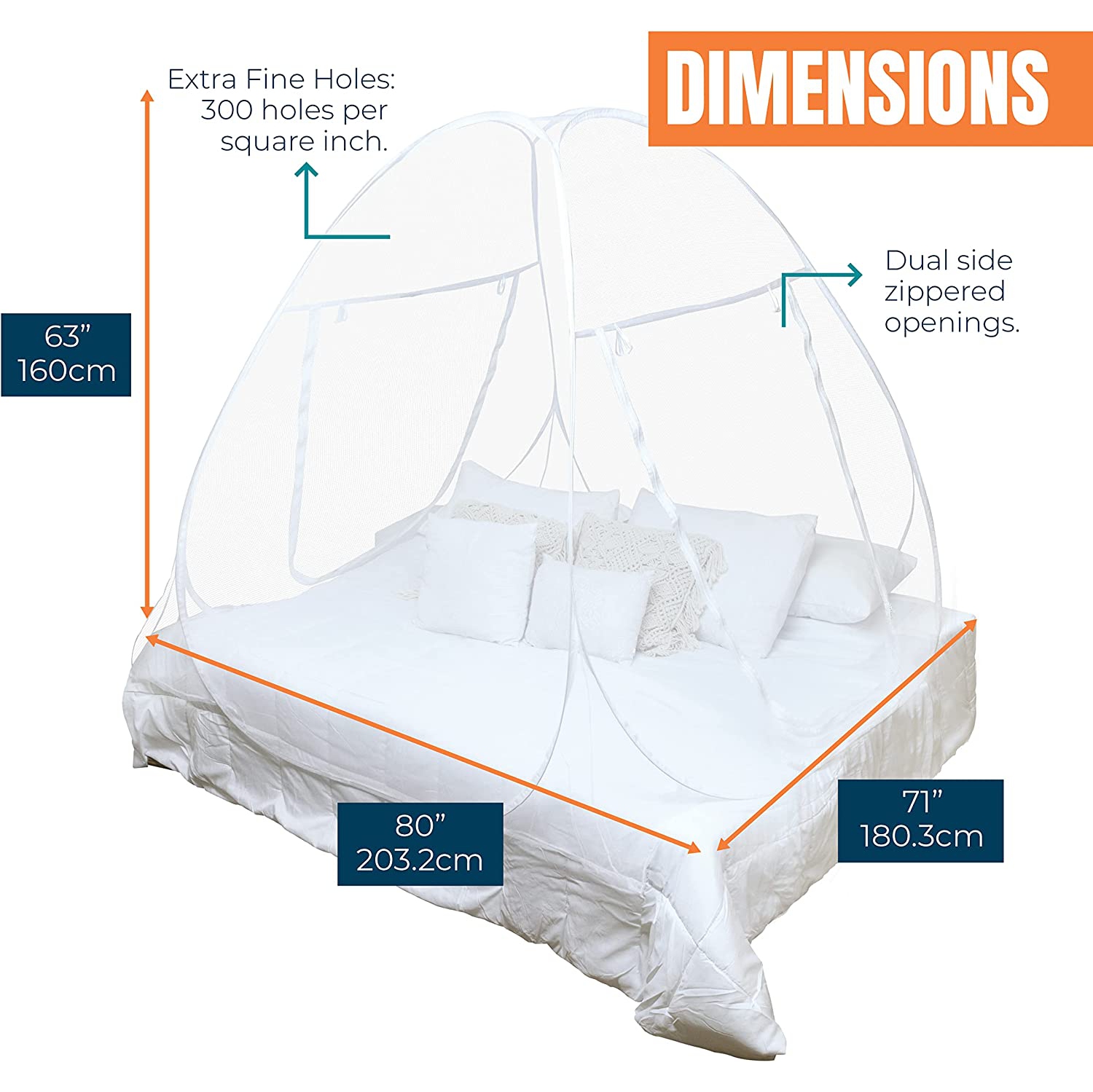 Moustiquaire pour lit MEKKAPRO, moustiquaire escamotable portatif, 80 x 71 x 63 po, moustiquaire pliable compatible avec les lits jumeaux et les très