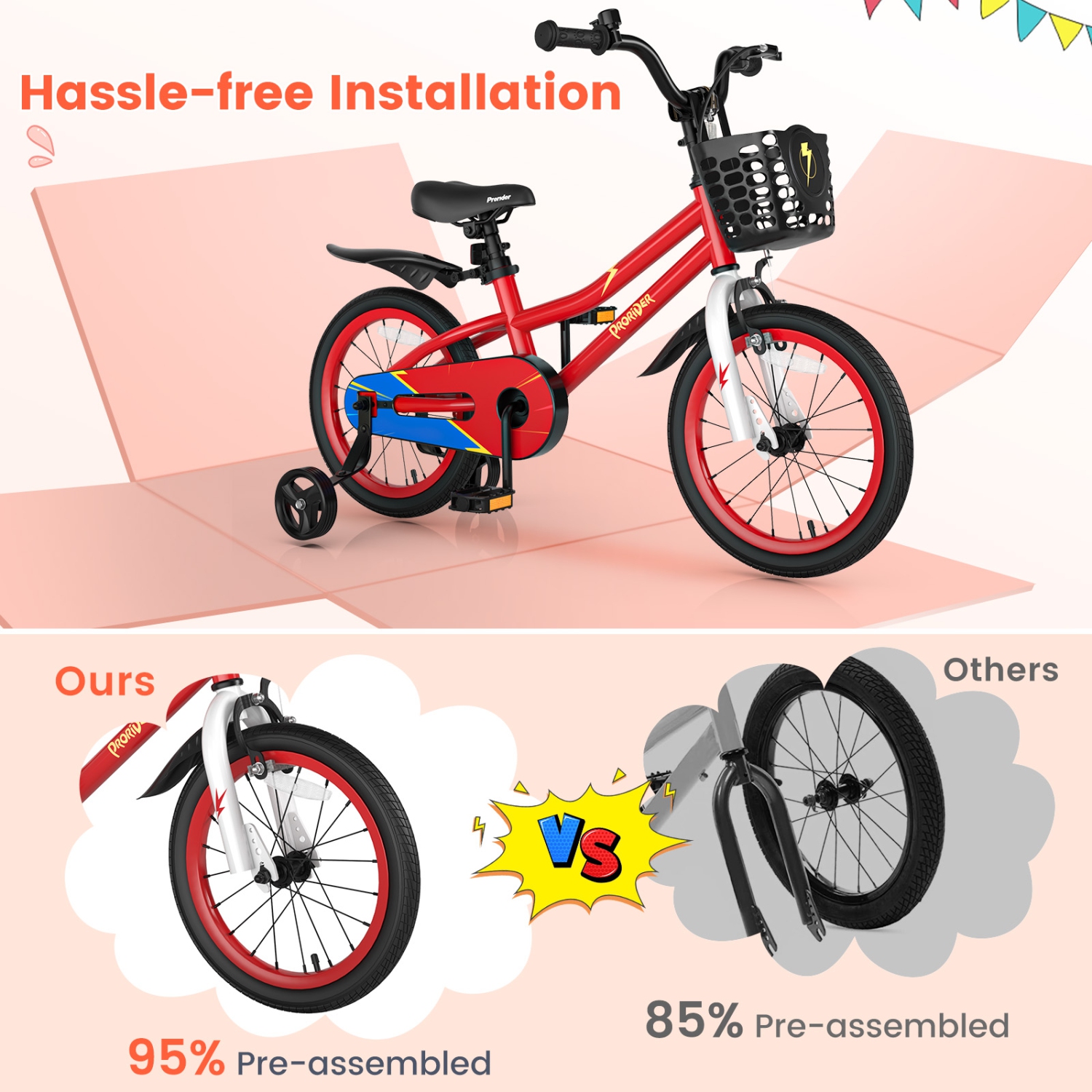 Costway 16" Kid's Bike with Removable Training Wheels & Basket for 4-7 Years Old