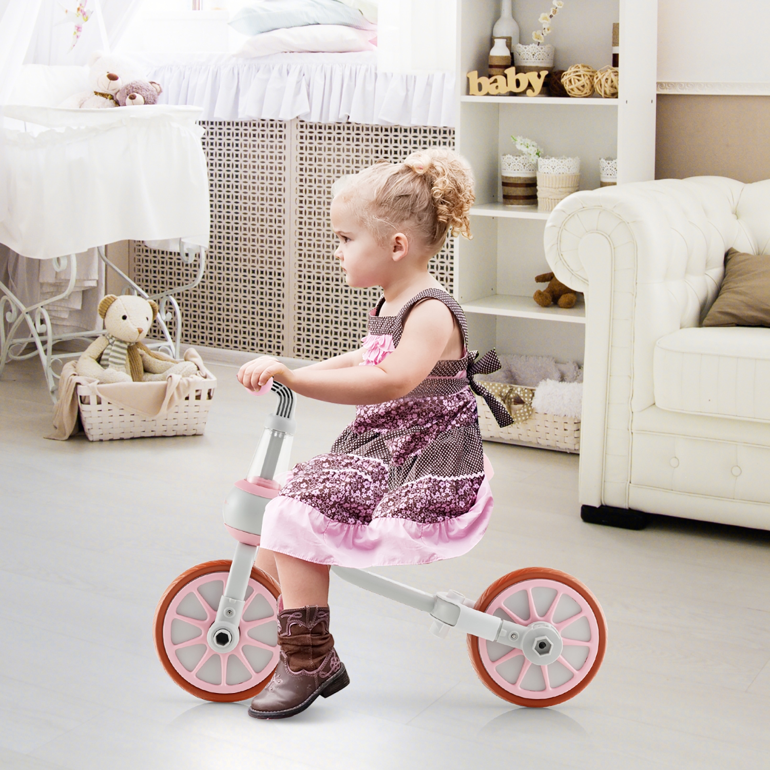 Tricycles 4-en-1 pour enfants avec poignée-poussoir et roues d'entraînement pour bébé de Costway
