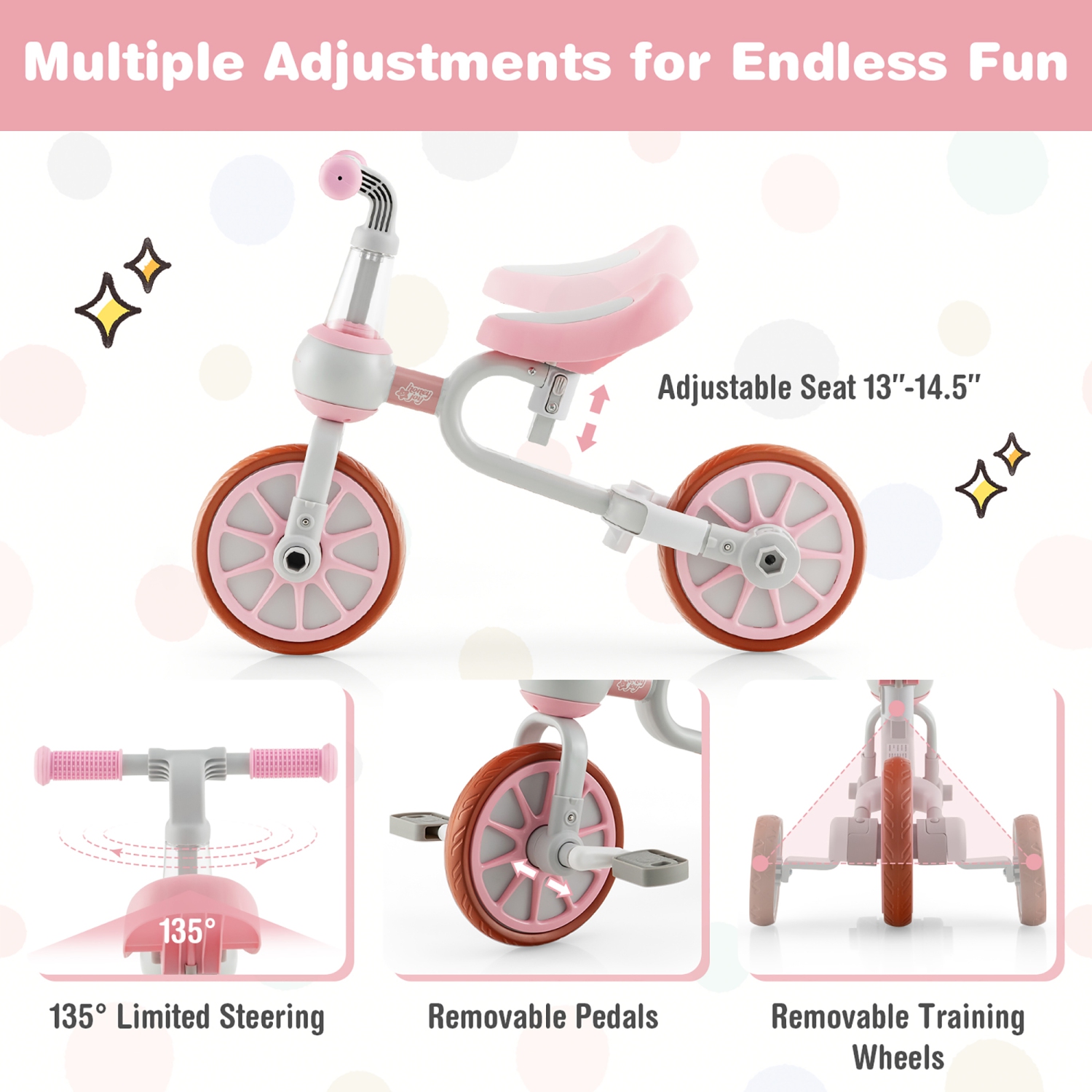 Tricycles 4-en-1 pour enfants avec poignée-poussoir et roues d'entraînement pour bébé de Costway