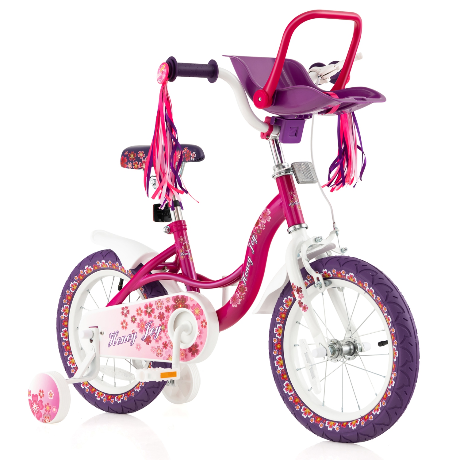 Costway 16" Kids Bike with Doll Seat Girls Bicycle with Training Wheels for 4-7 Years Old Girl