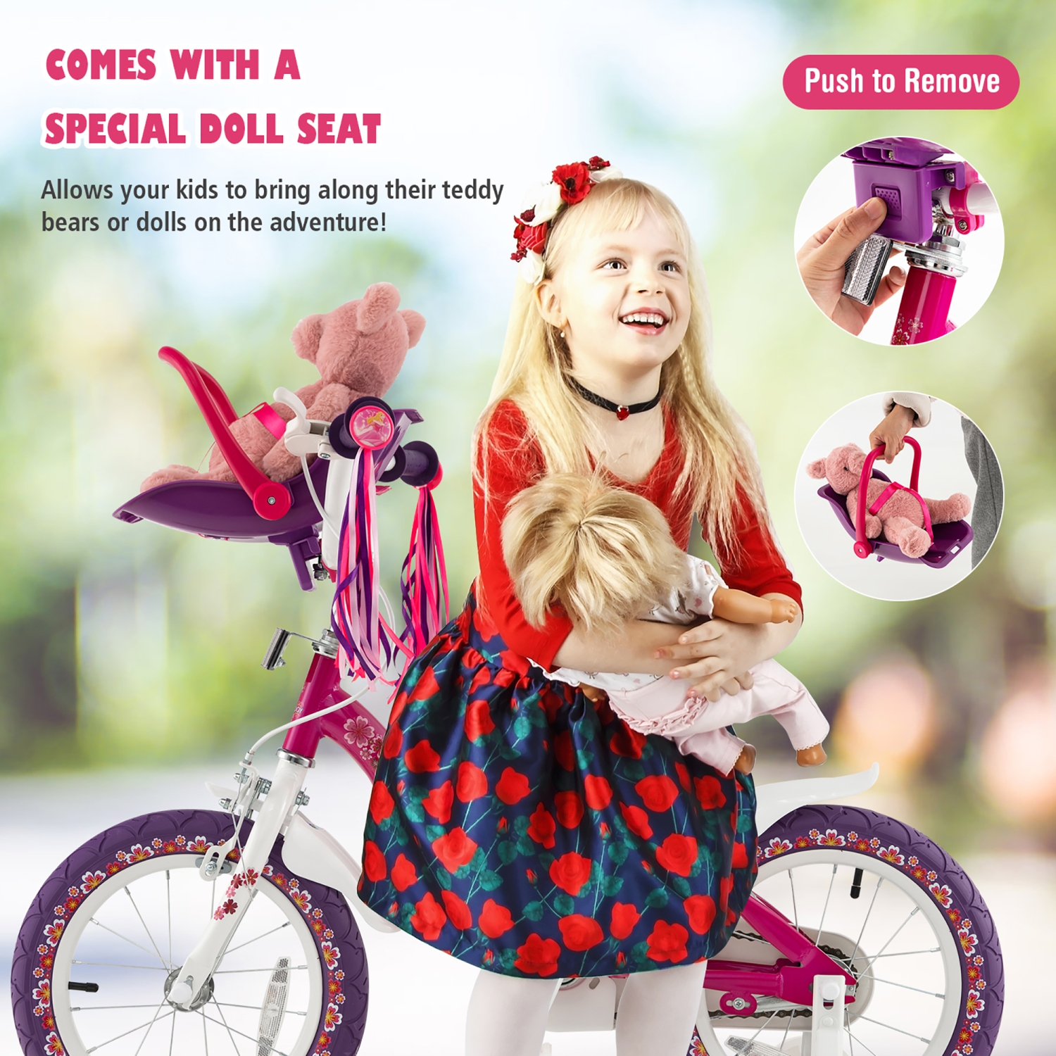 Costway 16" Kids Bike with Doll Seat Girls Bicycle with Training Wheels for 4-7 Years Old Girl