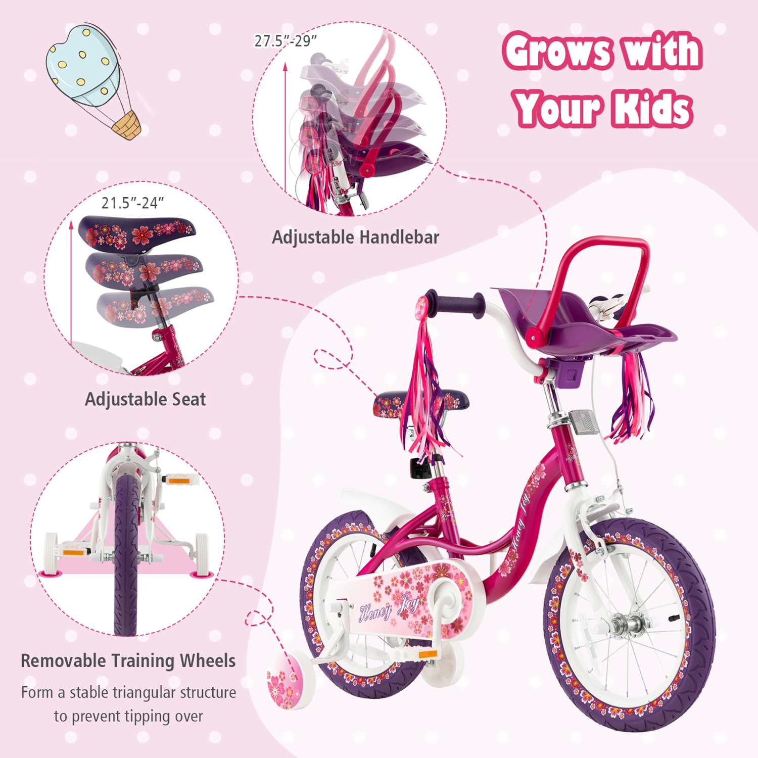 Kids bike with doll seat sale