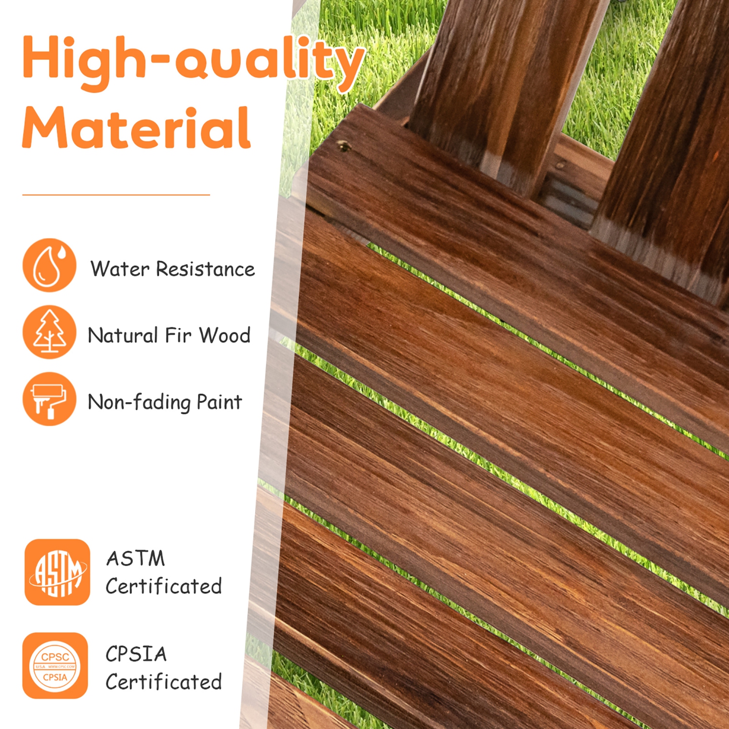 Costway 2 Person Adirondack Chair Kid Solid Wood Loveseat Backrest Arm Rest Patio