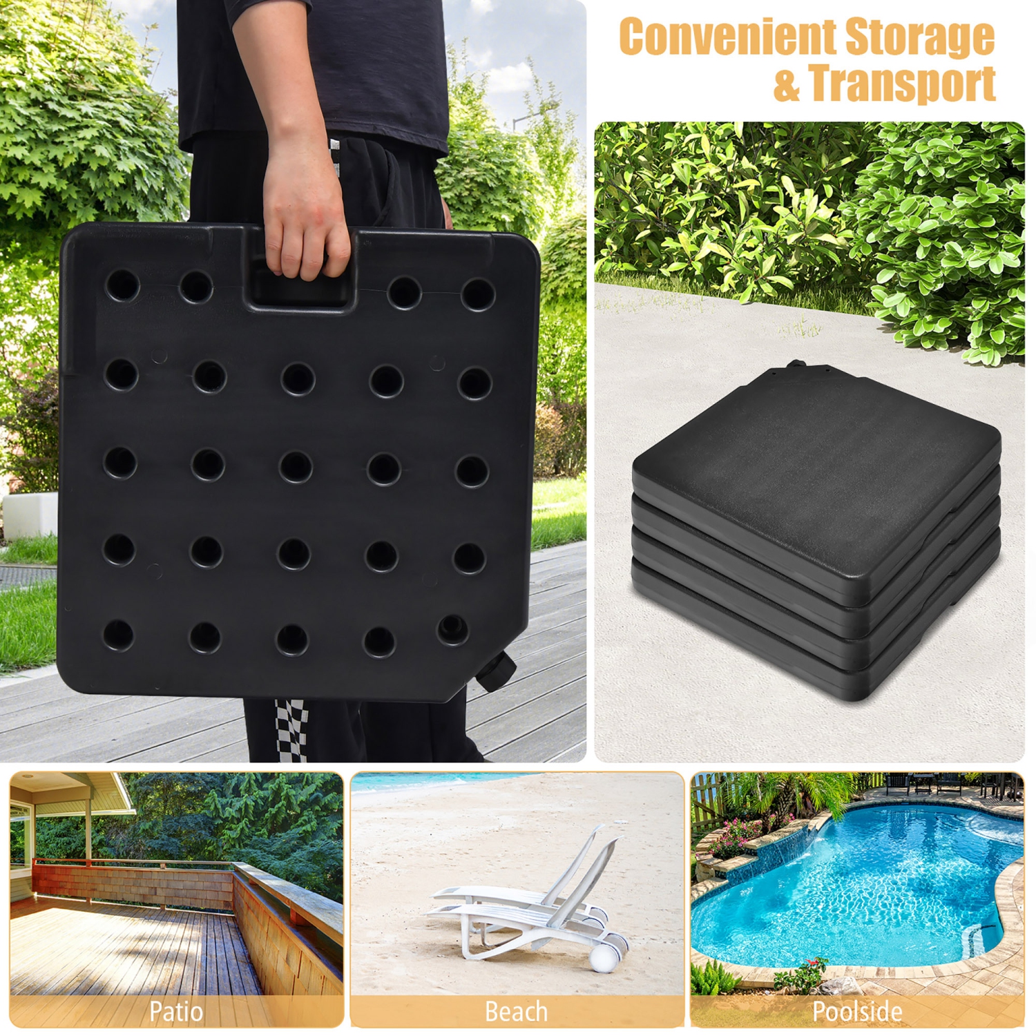 Costway Patio 4pcs 13L Cantilever Offset Umbrella Base Heavy Duty Outdoor Square Black