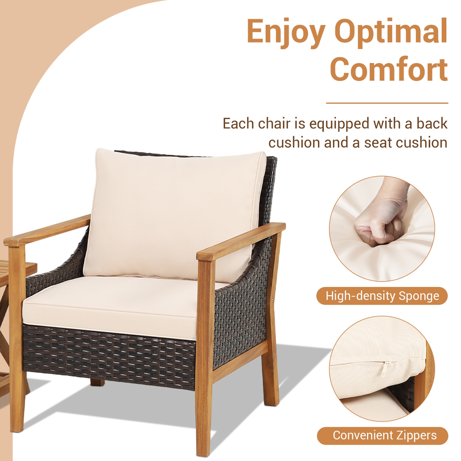 Costway 3PCS Patio Wicker Furniture Set Cushioned Armchairs with 2-Tier Side Table Balcony