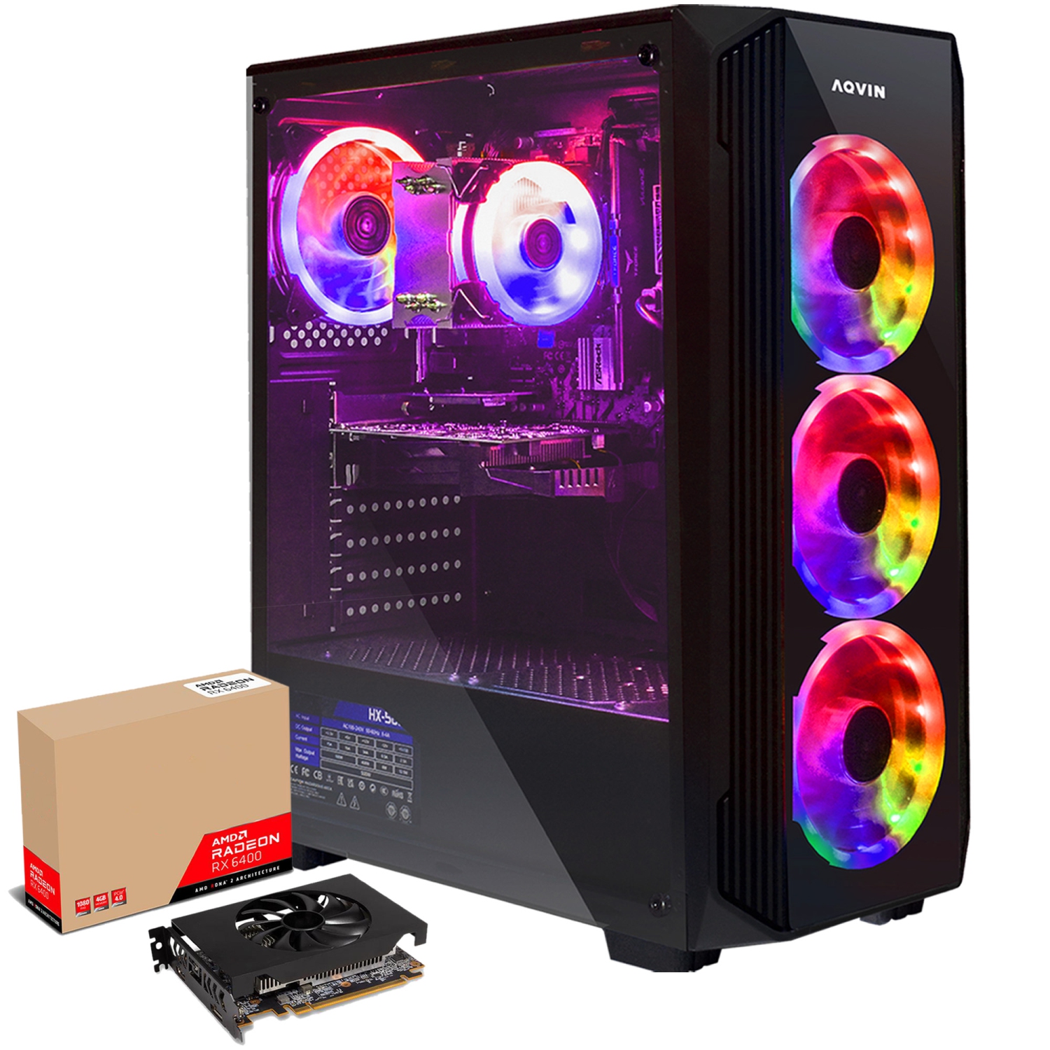 Gaming Desktop Computer AQVIN Tower PC, Intel i5 6-Core Processor upto 4.40 GHz, AMD Radeon RX 6400 4GB GDDR6 Gaming, 1TB SSD - 32GB DDR4 RAM, Win 11 Pro, Gaming KB & Mouse,WiFi