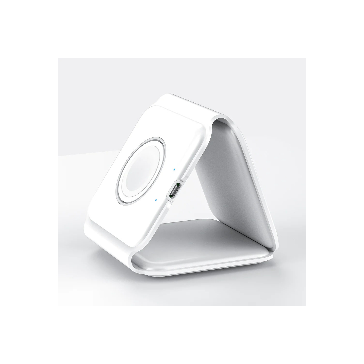 Station de chargement magnétique sans fil MotionGrey - Blanc, chargeur pliable sans fil 3-en-1 pour iPhone, AirPods, Apple Watch, téléphone