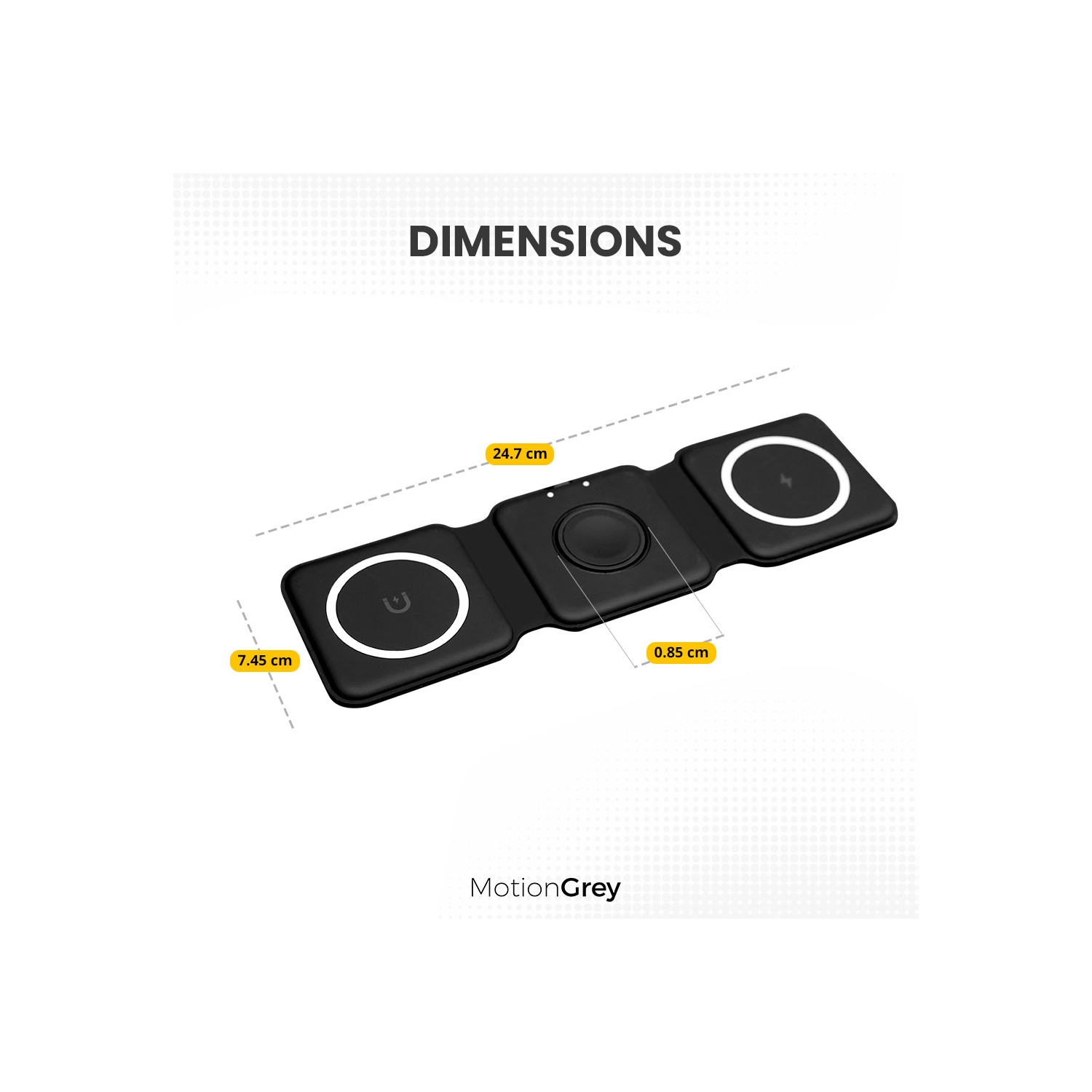 Station de chargement magnétique sans fil MotionGrey - Blanc, chargeur pliable sans fil 3-en-1 pour iPhone, AirPods, Apple Watch, téléphone