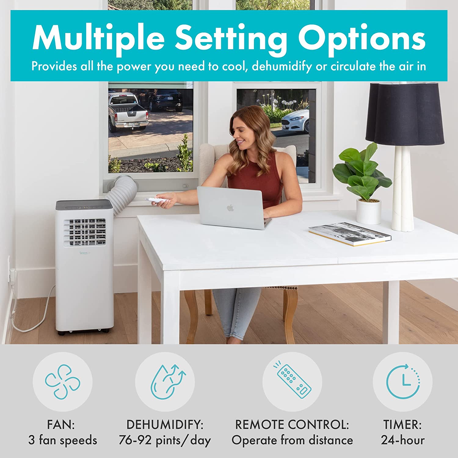 Compact Freestanding Portable Air Conditioner - 10,000 BTU Indoor Free Standing AC Unit w/ Dehumidifier & Fan Modes For Home, Office, School &