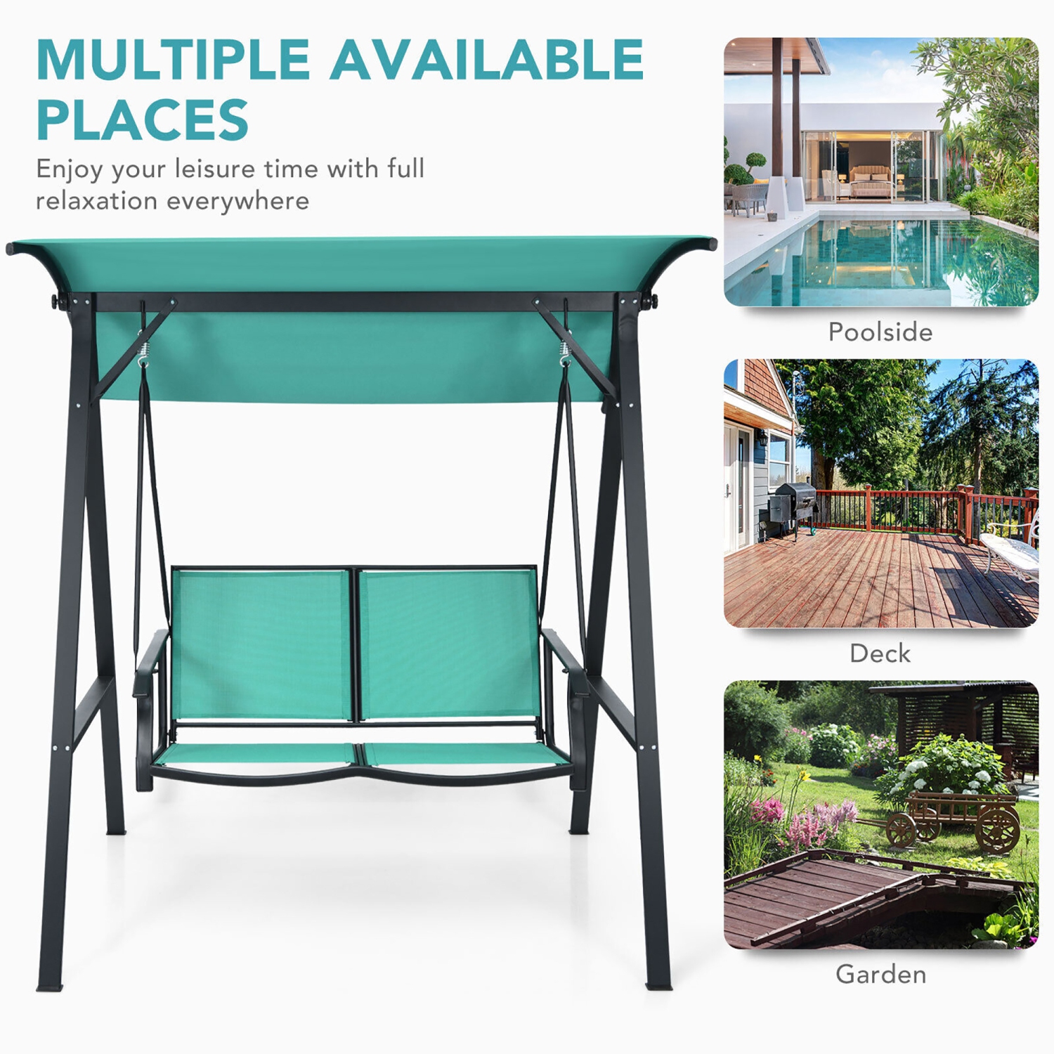 Gymax 2-Person OutdoorPatio Porch Swing Chair w/ Adjustable Canopy Turquoise