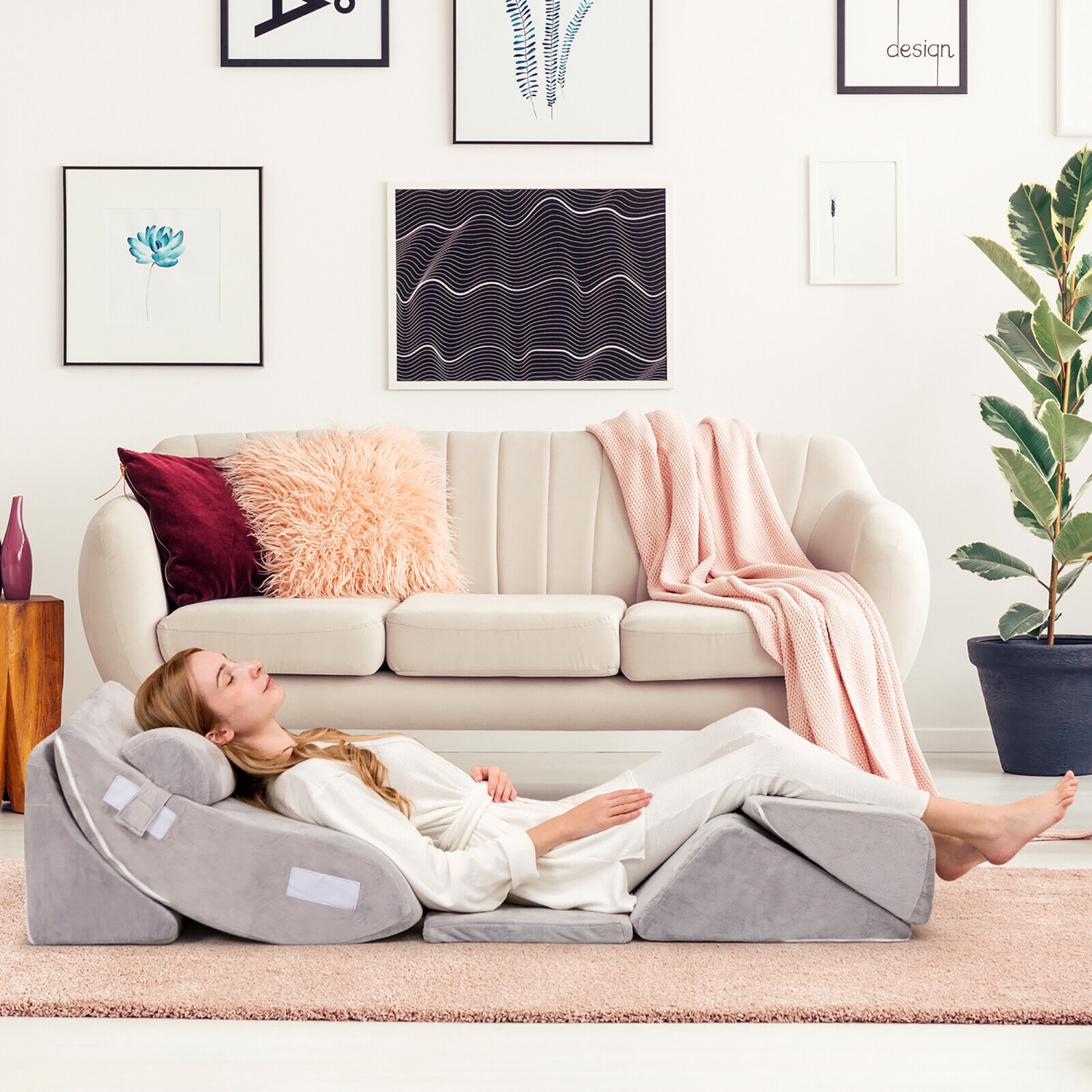 Gymax 6PCS Orthopedic Bed Wedge Pillow Set Post Surgery Memory Foam for Back Neck Leg